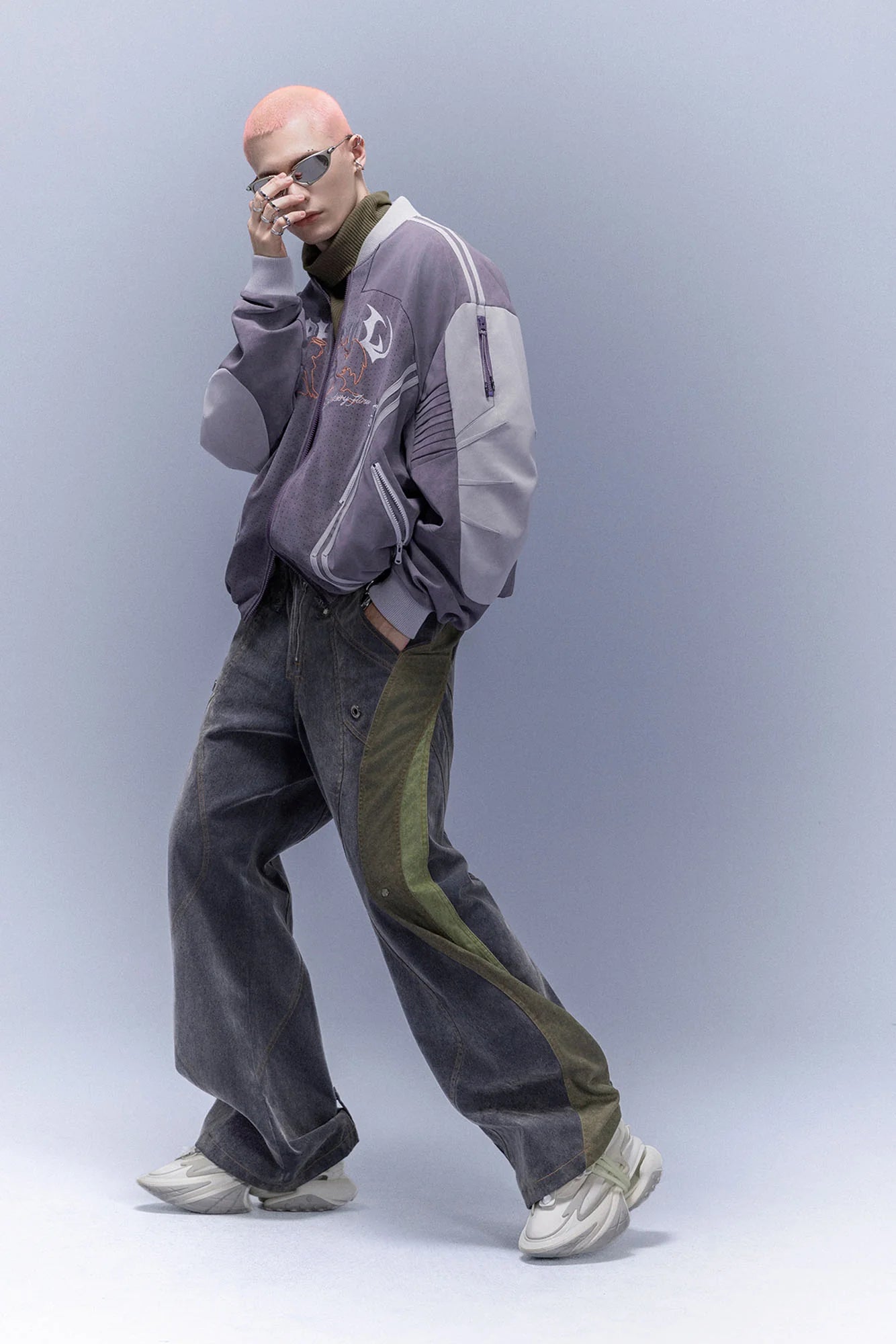 XIPHEVIL Faux Suede Embroidered LOGO Bomber Purple