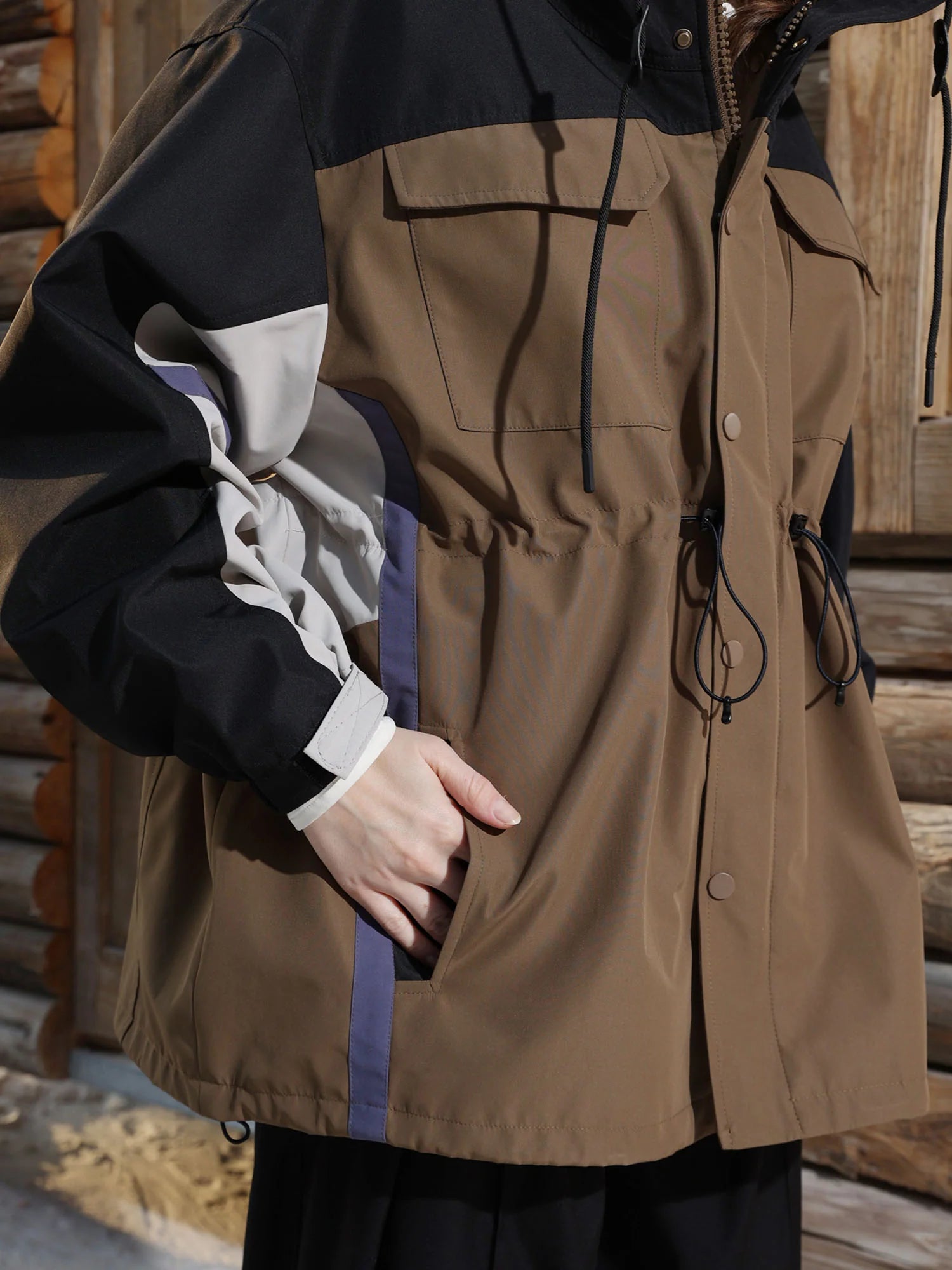 ERROR CODE ROBOT Contrast Waterproof Windbreaker with Detachable Down Vest