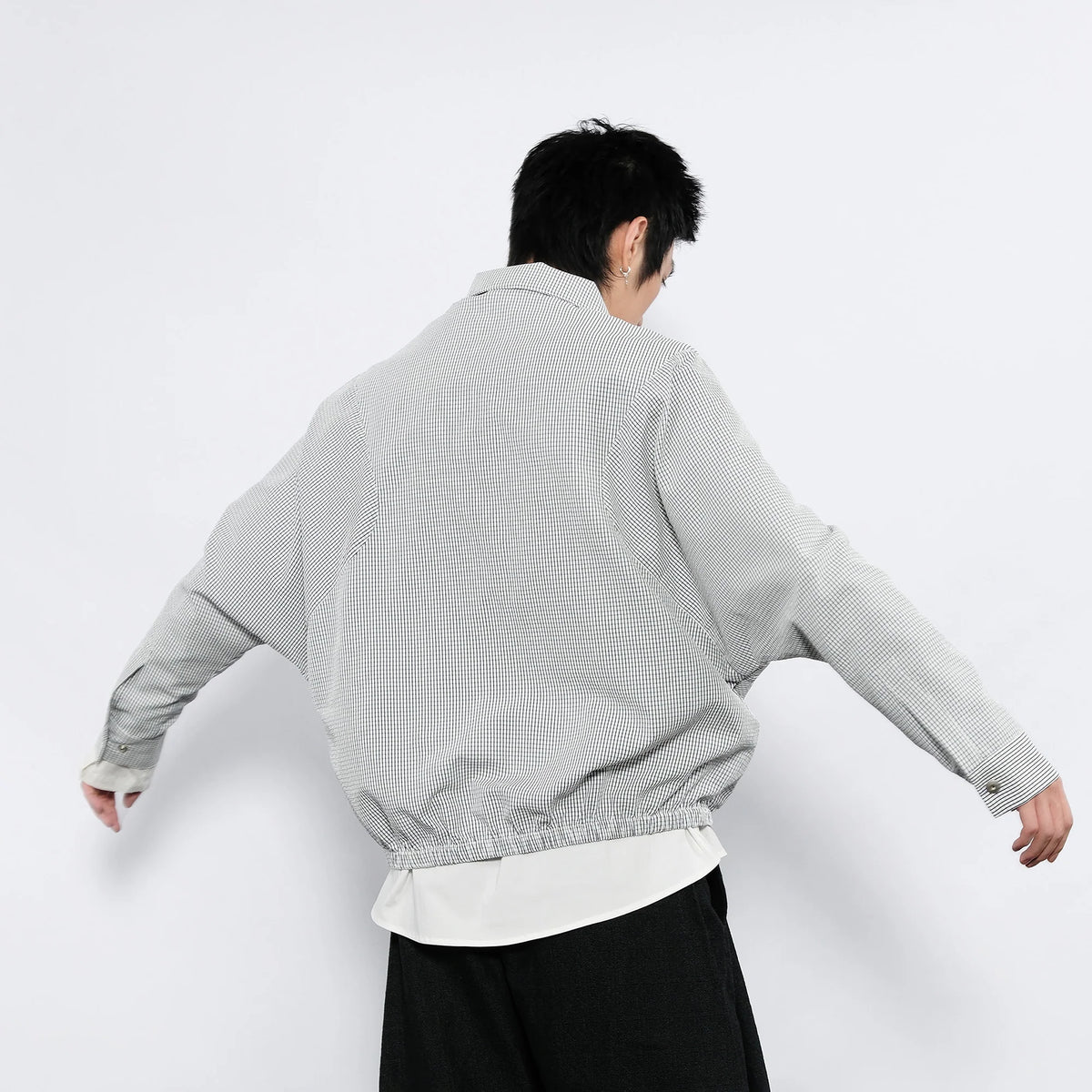7440 37 1 Grid Check Batwing Sleeves Shirt