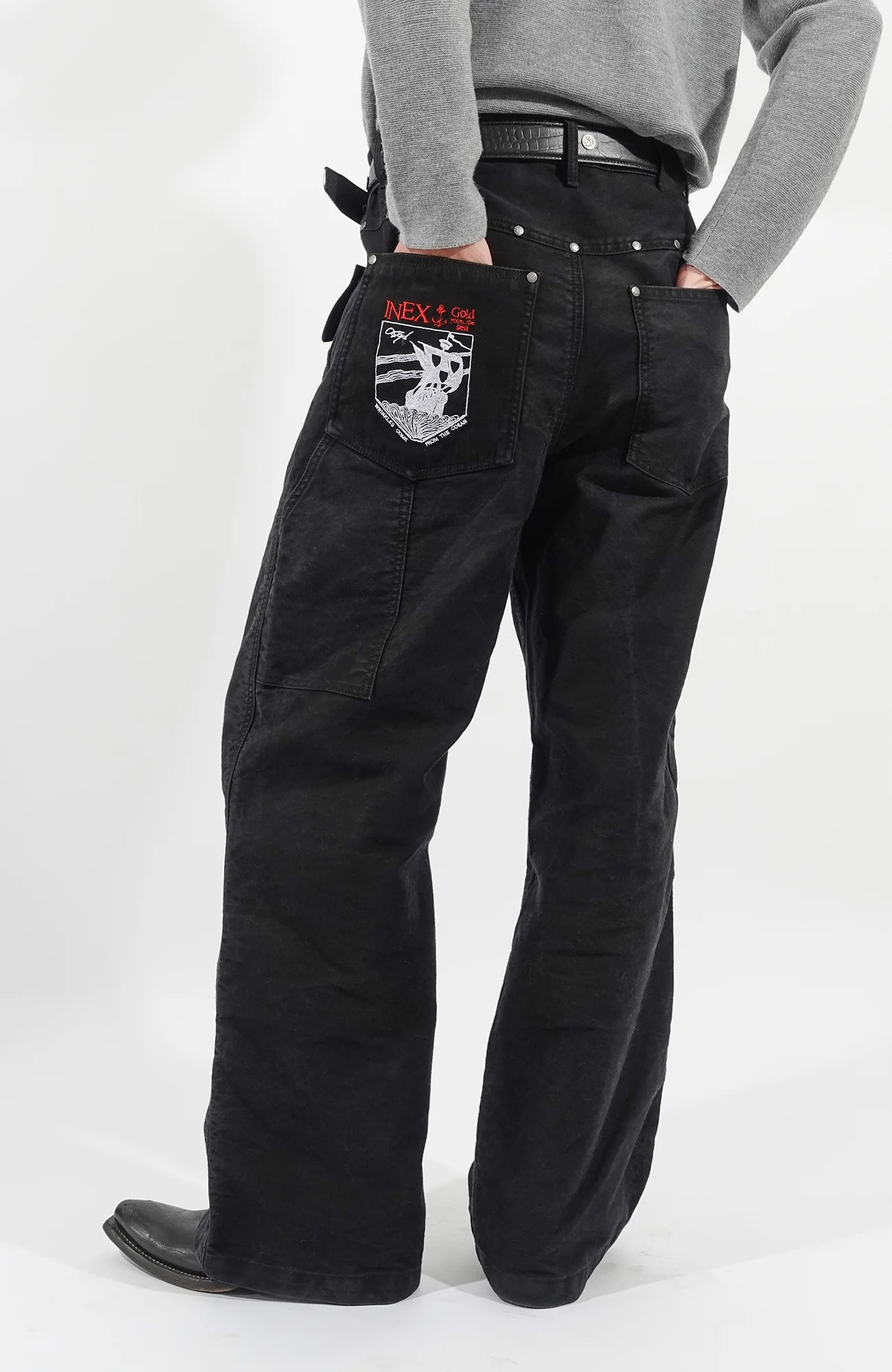 IN EXISTENCE Leather Splice Double-Knee Carpenter Pants