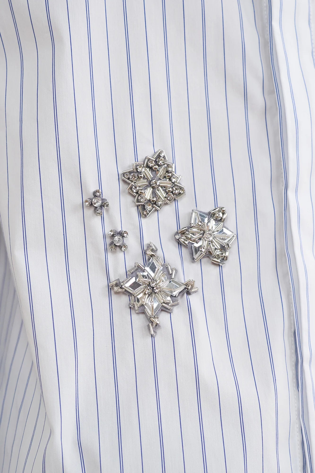 ORAL UTOPIA Silver Embellished Striped Mandarin Collar Shirt