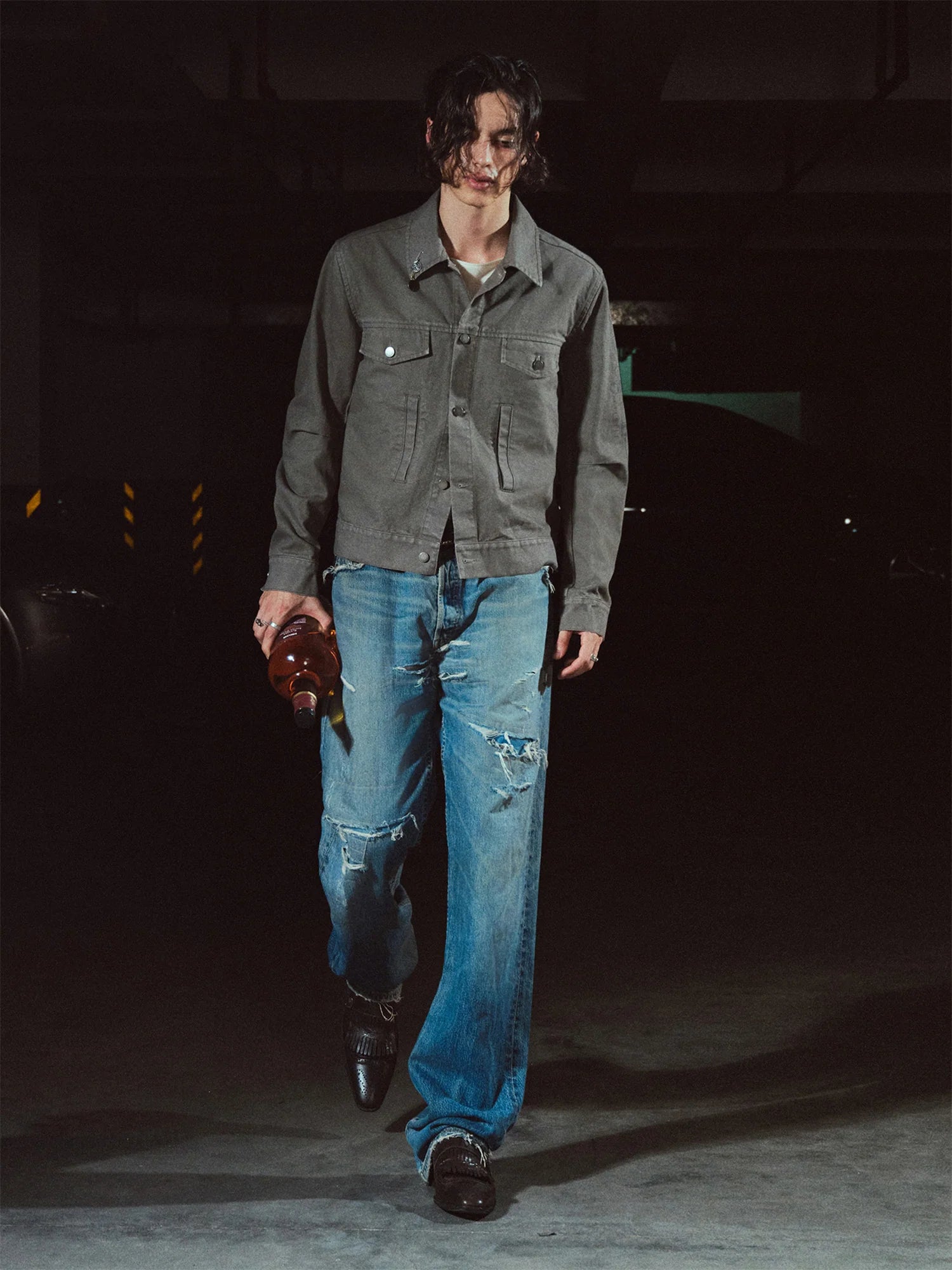 RICHILL Ancient Coin Graphic Curved-Sleeve Canvas Jacket