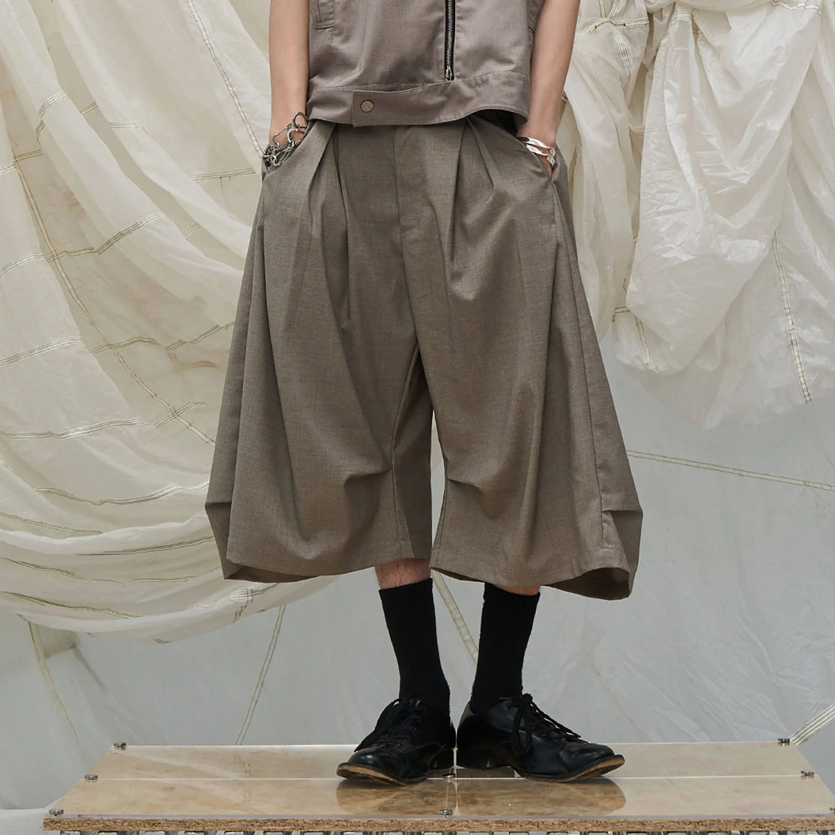 RELABEL Pleated Drape Wide-Leg Shorts