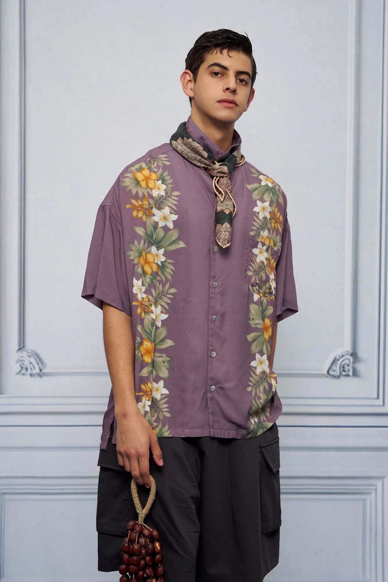 UNLIMITED MOTE Tropical Floral Cuban Hawaii Half Shirt
