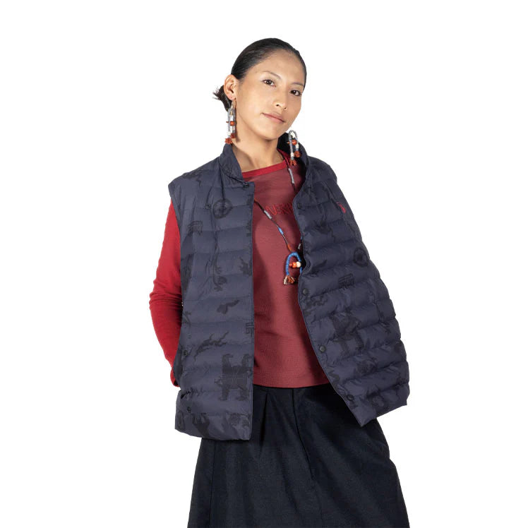 NERHI Asym Button Full-Print Puffer Vest