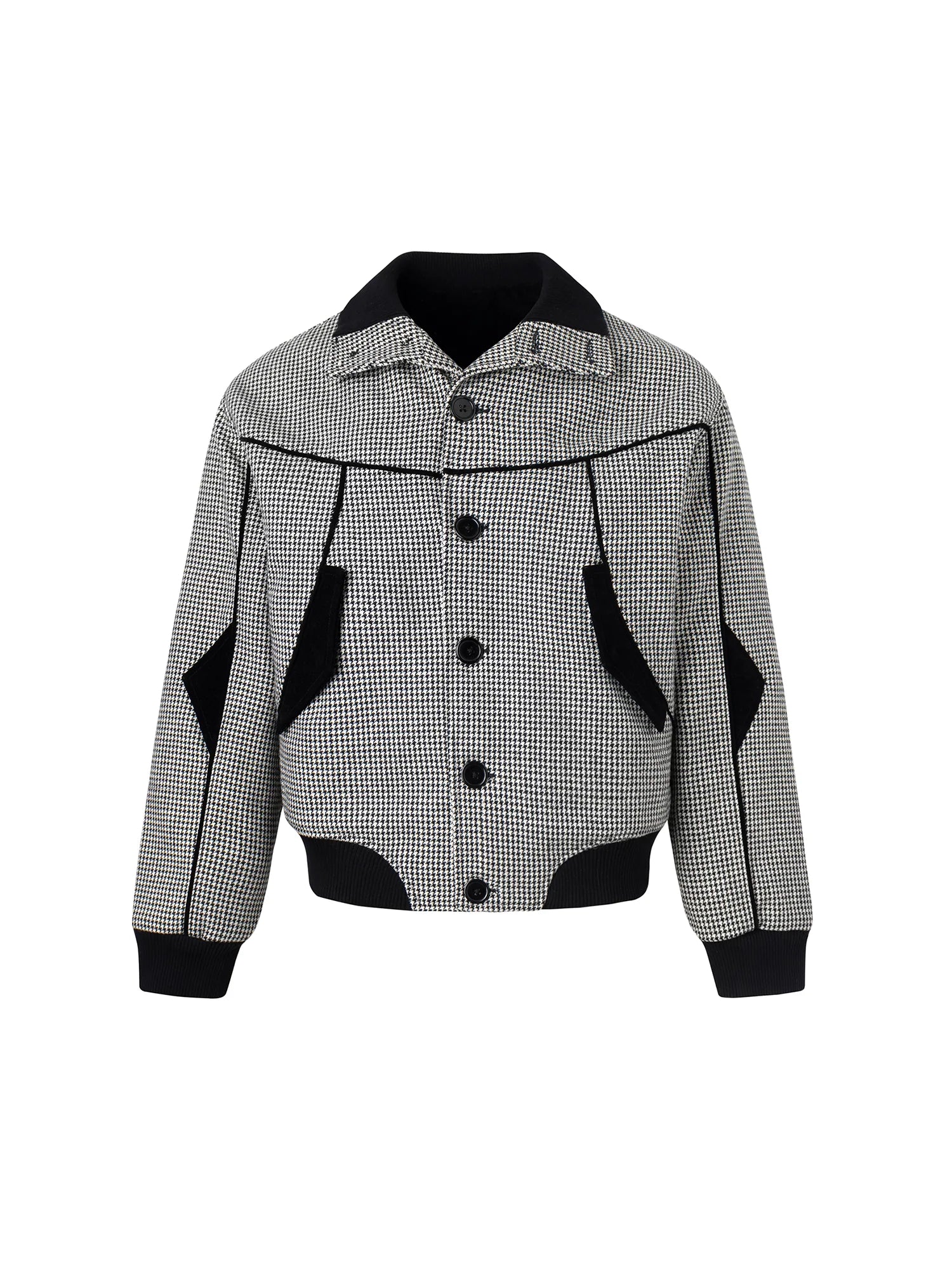 ESAIAS Houndstooth Panel Stand Collar Wool-Blend Jacket