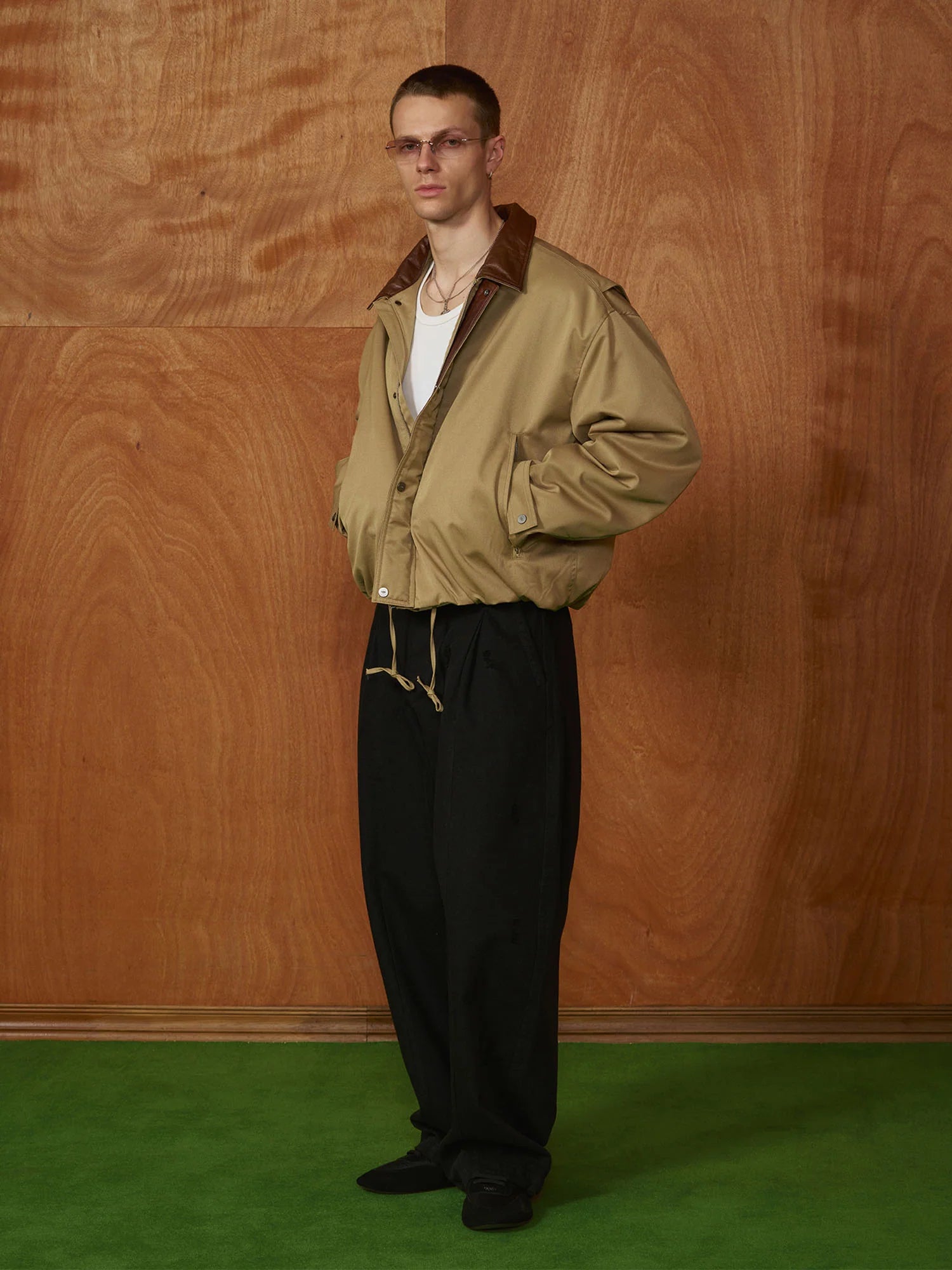 PMW Contrast Leather Collar Bomber Jacket