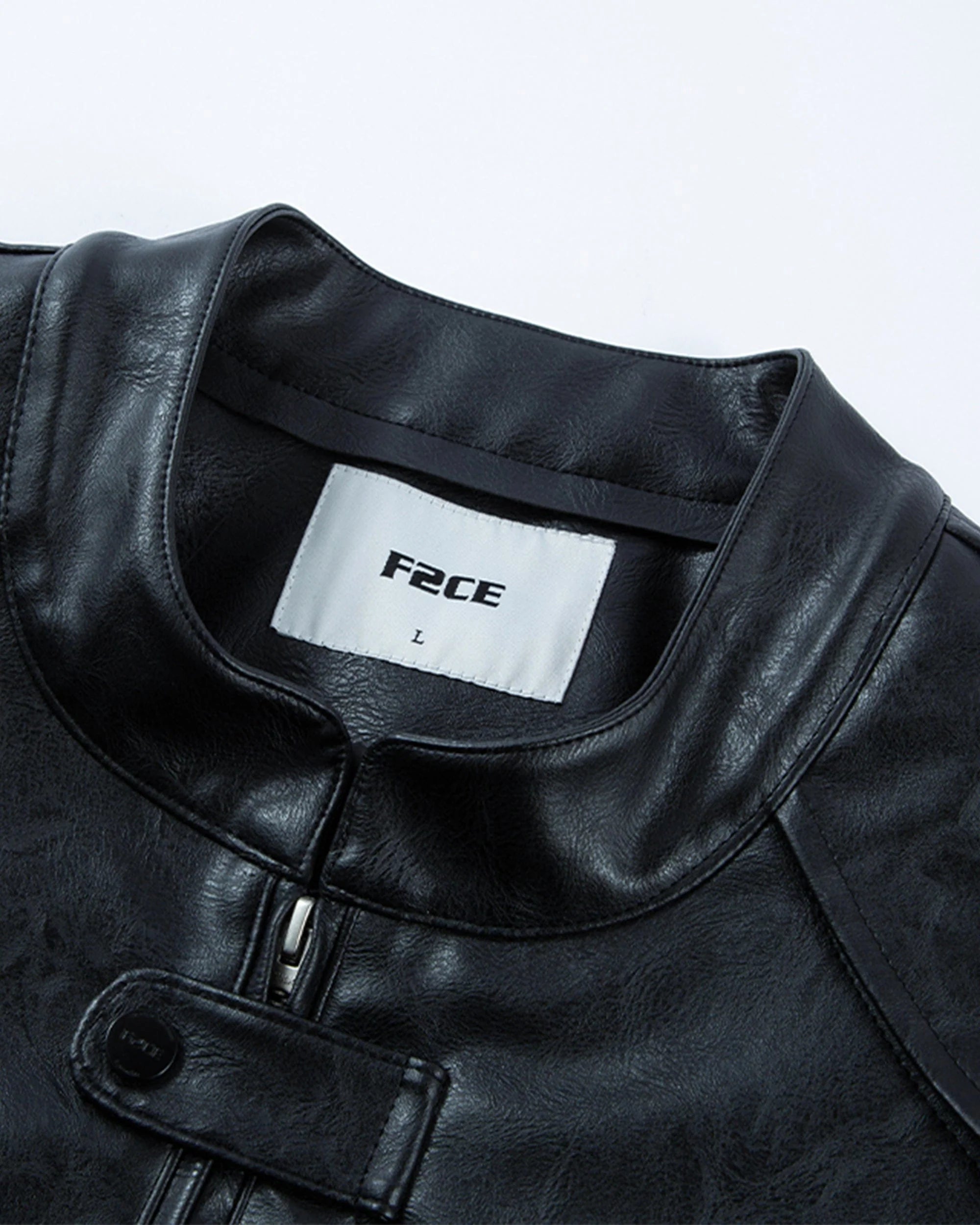 F2CE Modern Deconstructed Faux Leather Biker Jacket Black