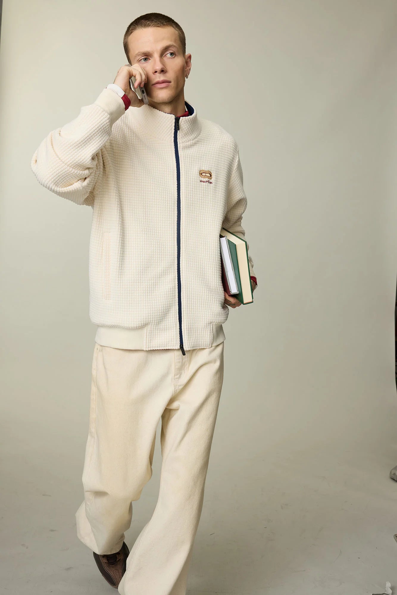 UMAMIISM Waffle Embroidered Fleece-Lined Jacket