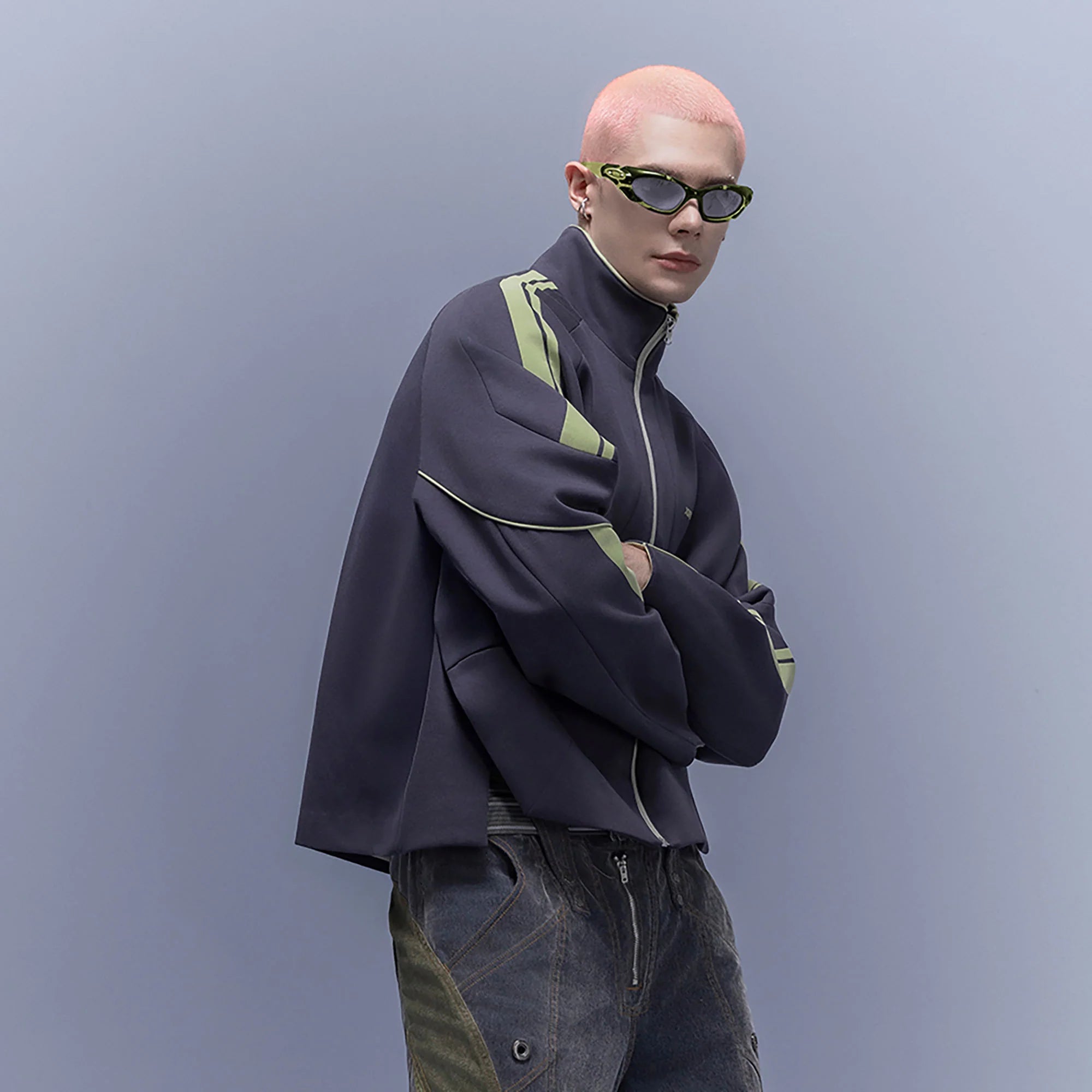 XIPHEVIL Contrast-Paneled Raglan Track Jacket Blue