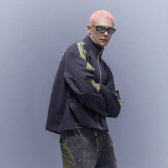 XIPHEVIL Contrast-Paneled Raglan Track Jacket Blue