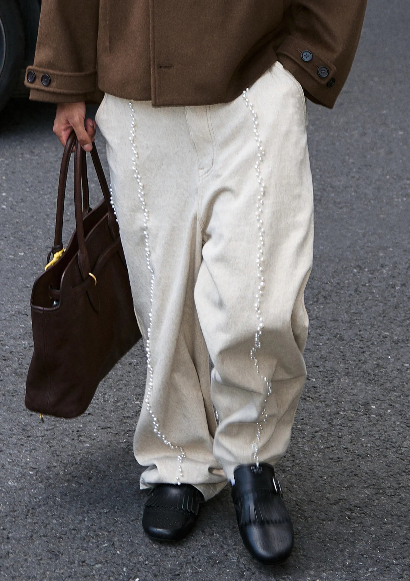 STEEPC Pearl Embellished Linen-Blend Wide-Leg Trousers