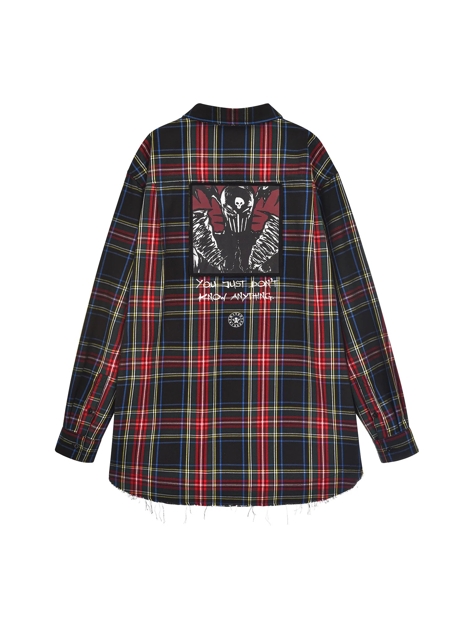 VENTUREK Distressed Back-Patch Frayed Plaid Shirt