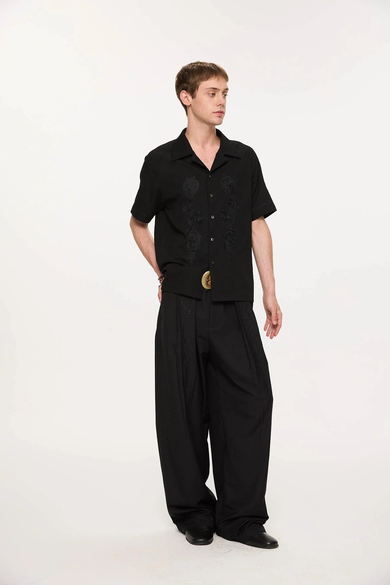 KREATE Rose Embroidered Pleated Straight-Leg Trousers