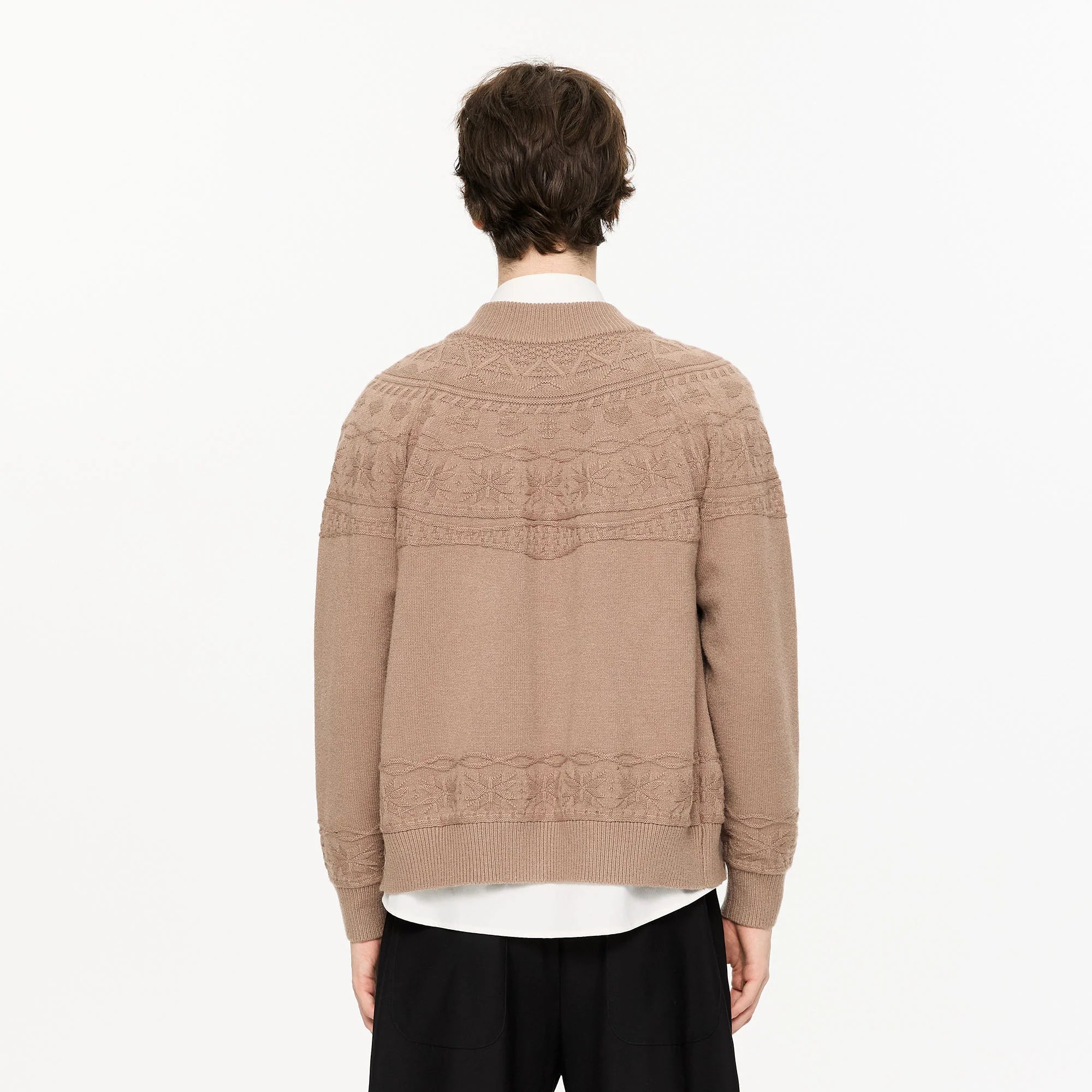 KREATE Double-Placket Jacquard Yoke Cardigan