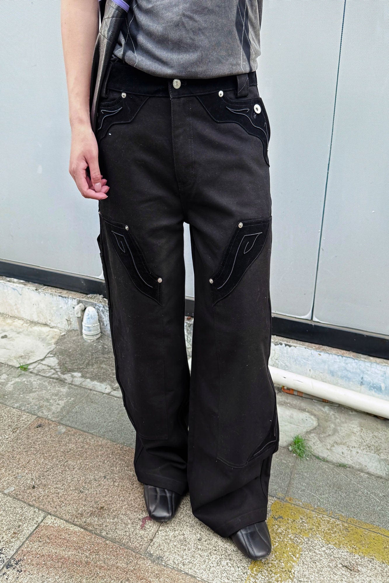 ESAIAS Rune Embroidered Velvet Panel Pants