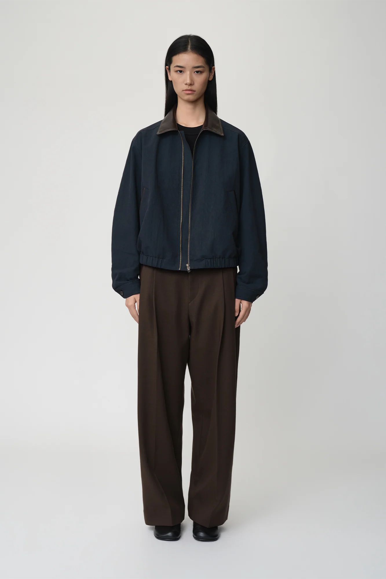OPICLOTH Retro Contrast Leather Collar Jacket