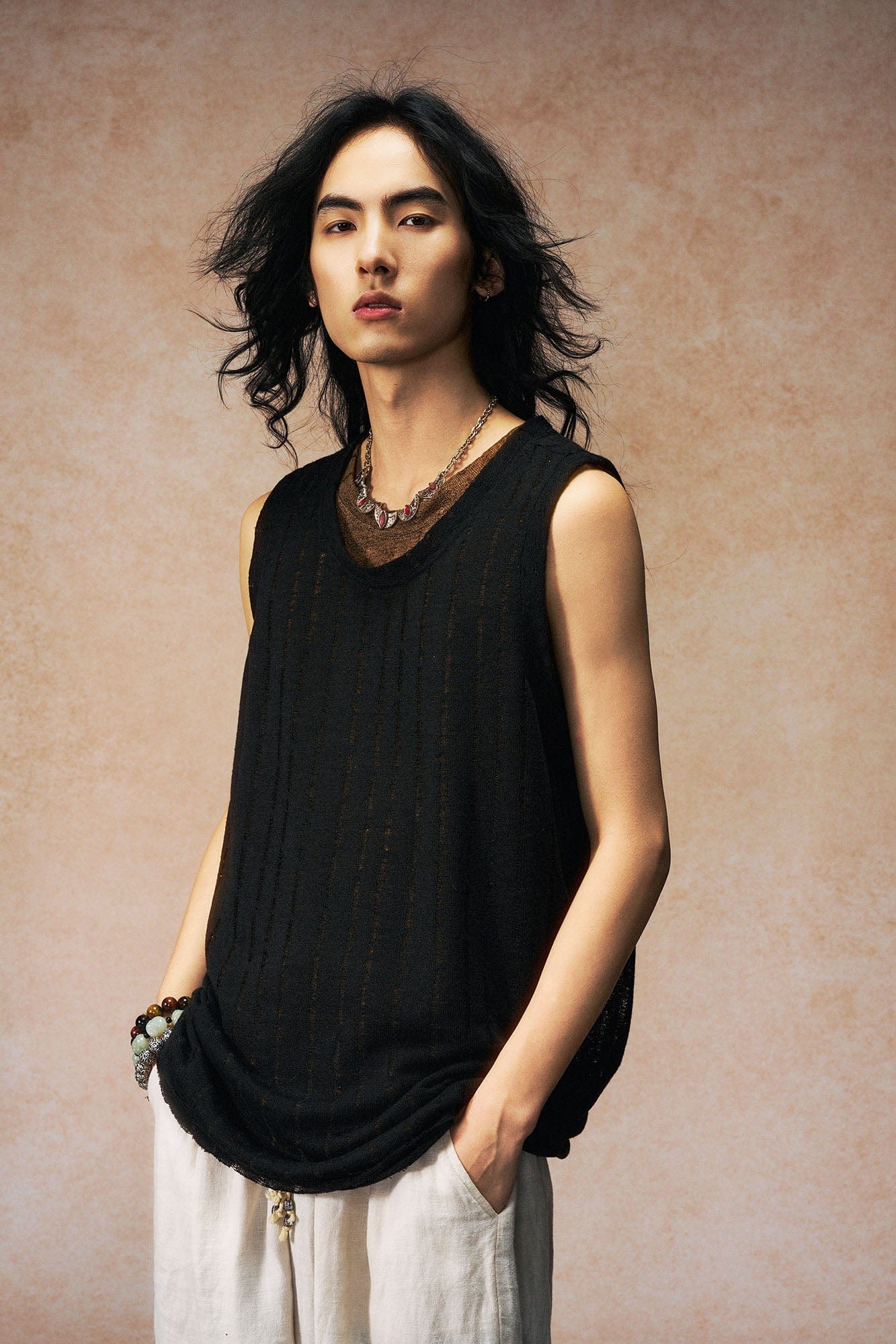 GONGHE REPUB Patchwork Hollow Out Knit Vest