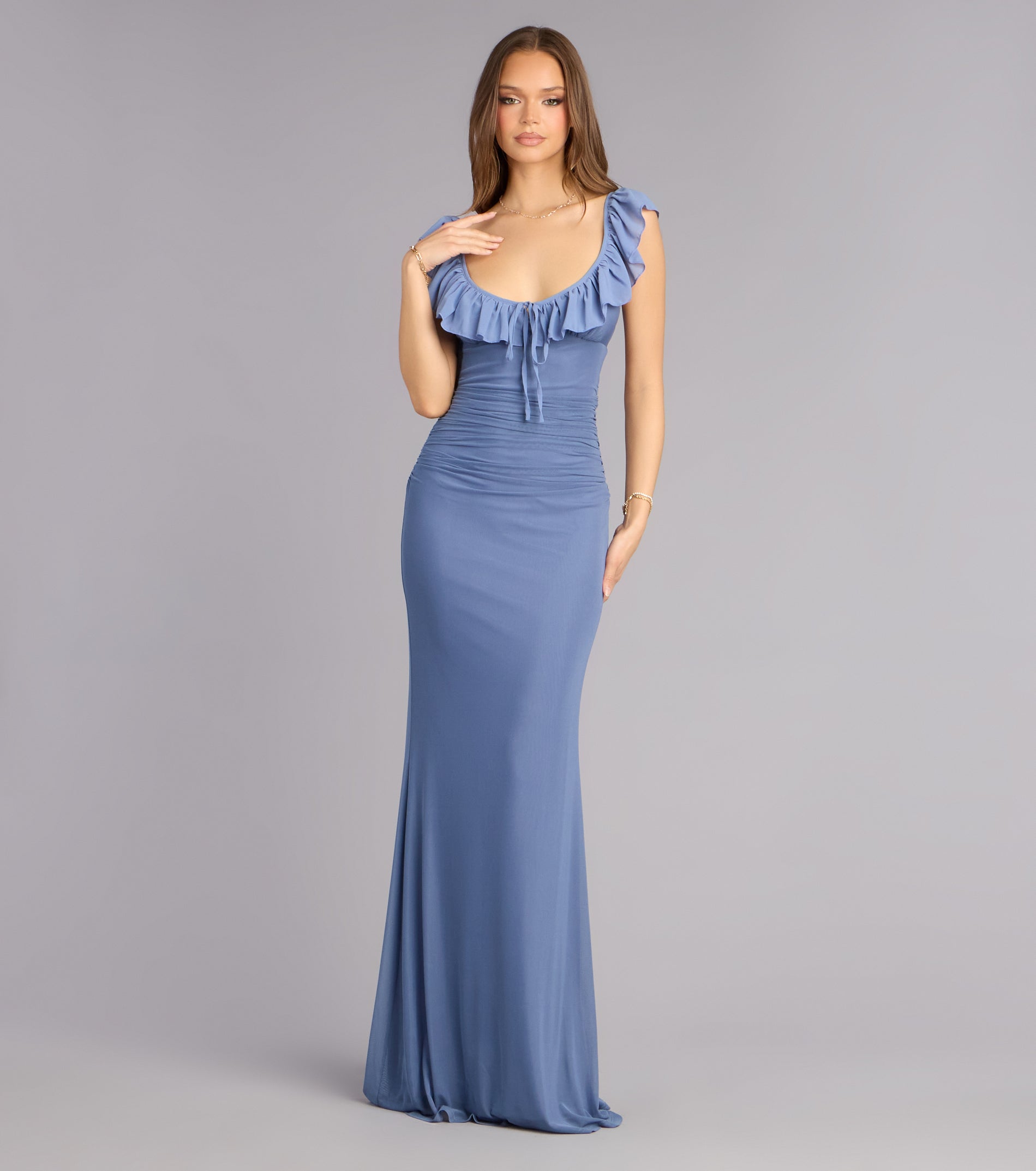 Elani Mesh Mermaid Ruffle Formal Dress