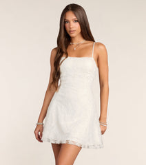Forget Me Not Lace-Up Sequin Lace Mini Dress