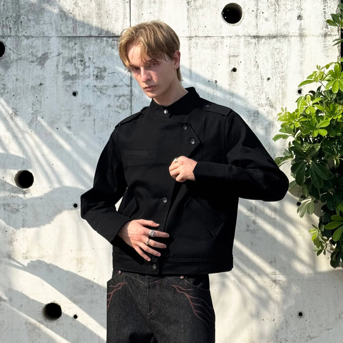 ESAIAS Asymmetric Stand-Collar Military Jacket