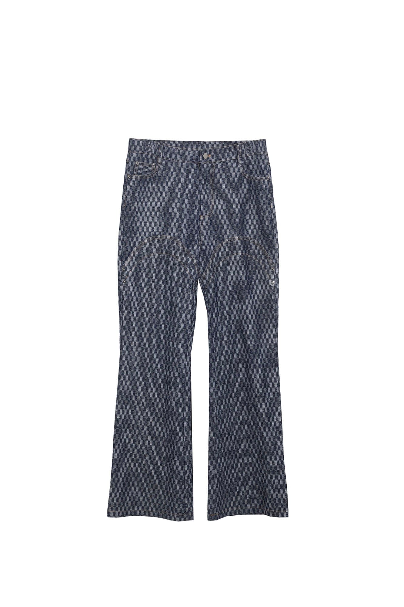 ASSEEN Checkerboard Knee Paneled Flared Jeans
