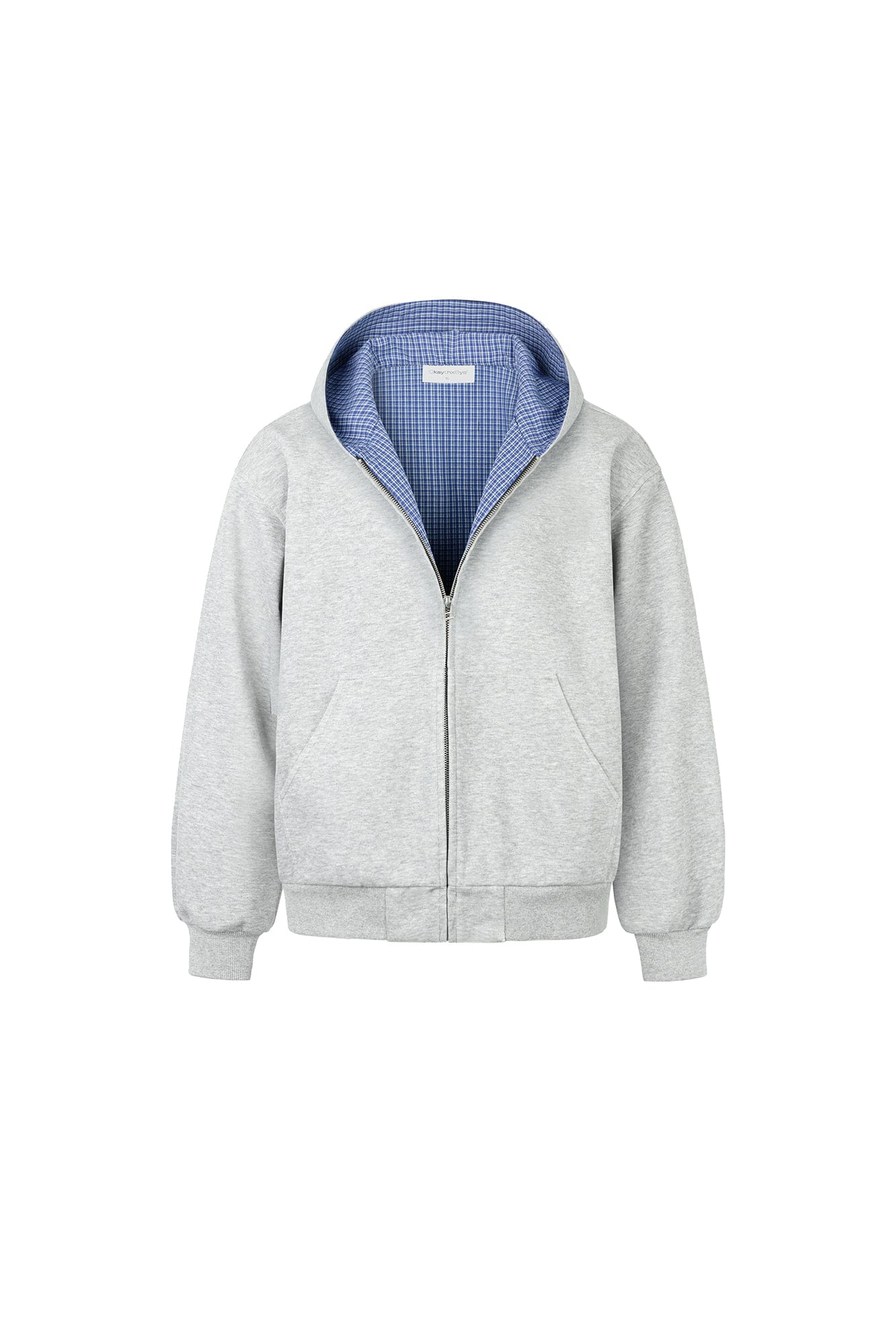 OKAYTHXBYE Houndstooth-Lined Zip-Up Hooded Jacket