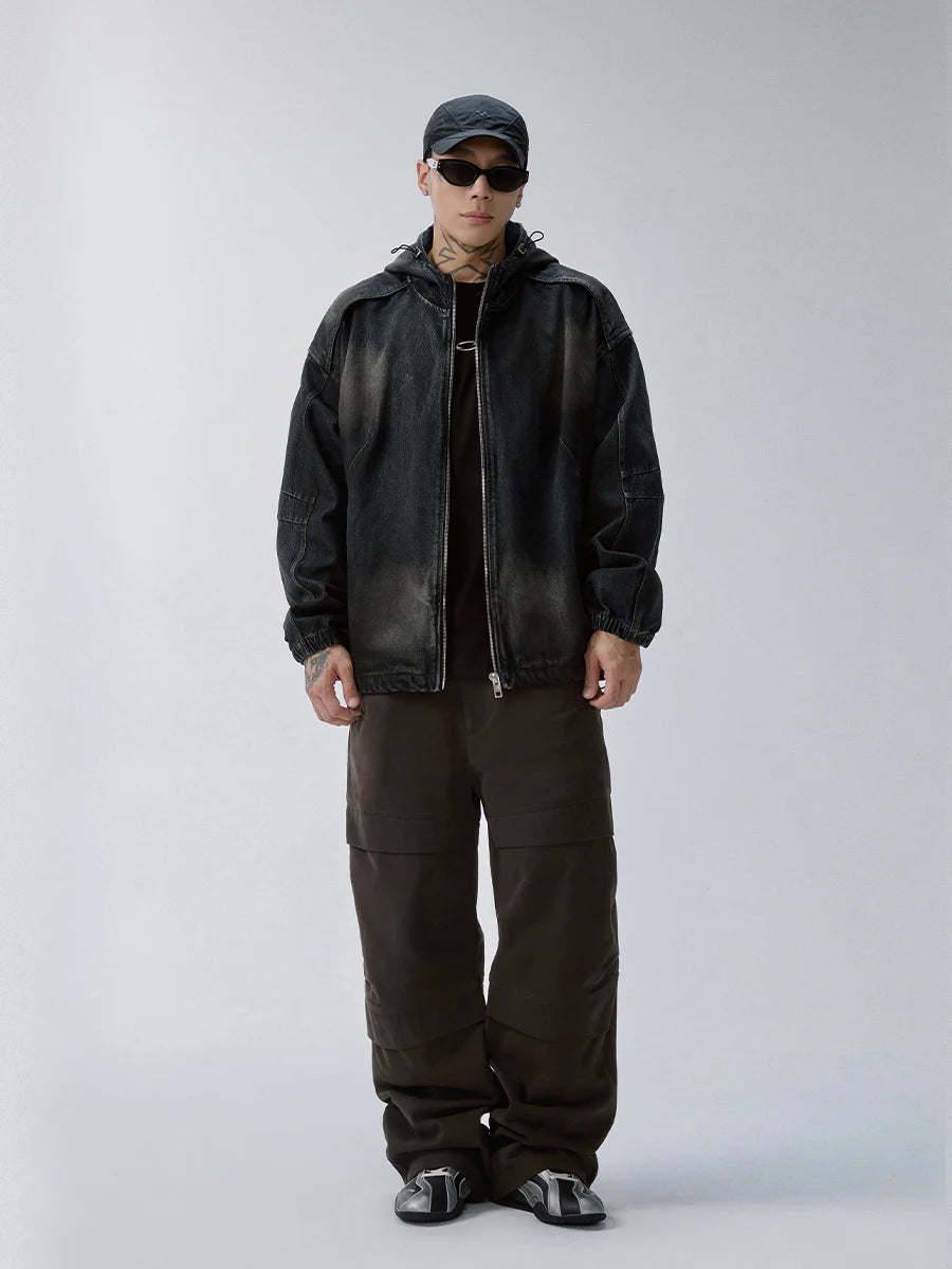 F2CE Washed Paneled Denim Hooded Jacket