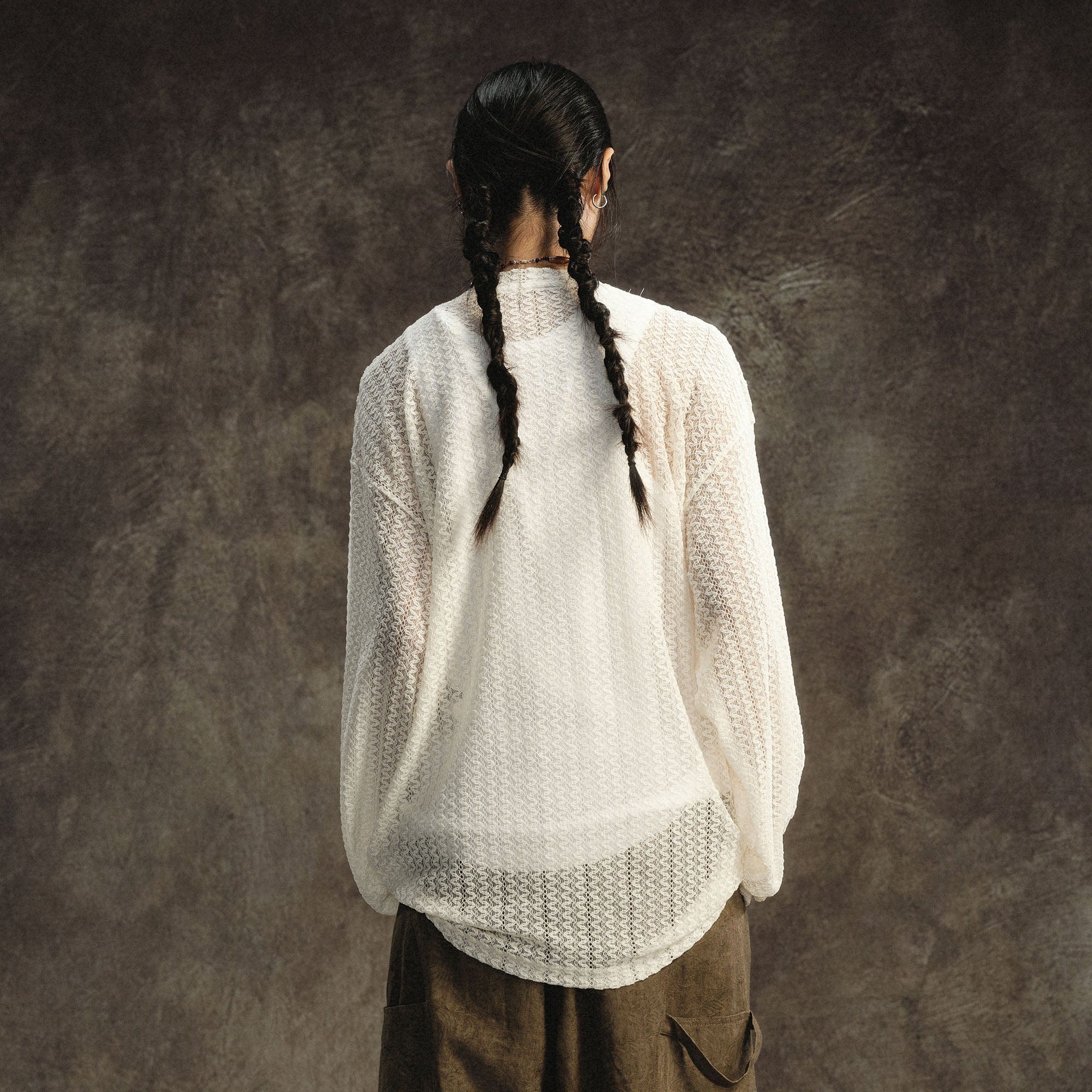 GONGHE REPUB Lightweight Wave-Knitted Openwork Long-Sleeve Tee