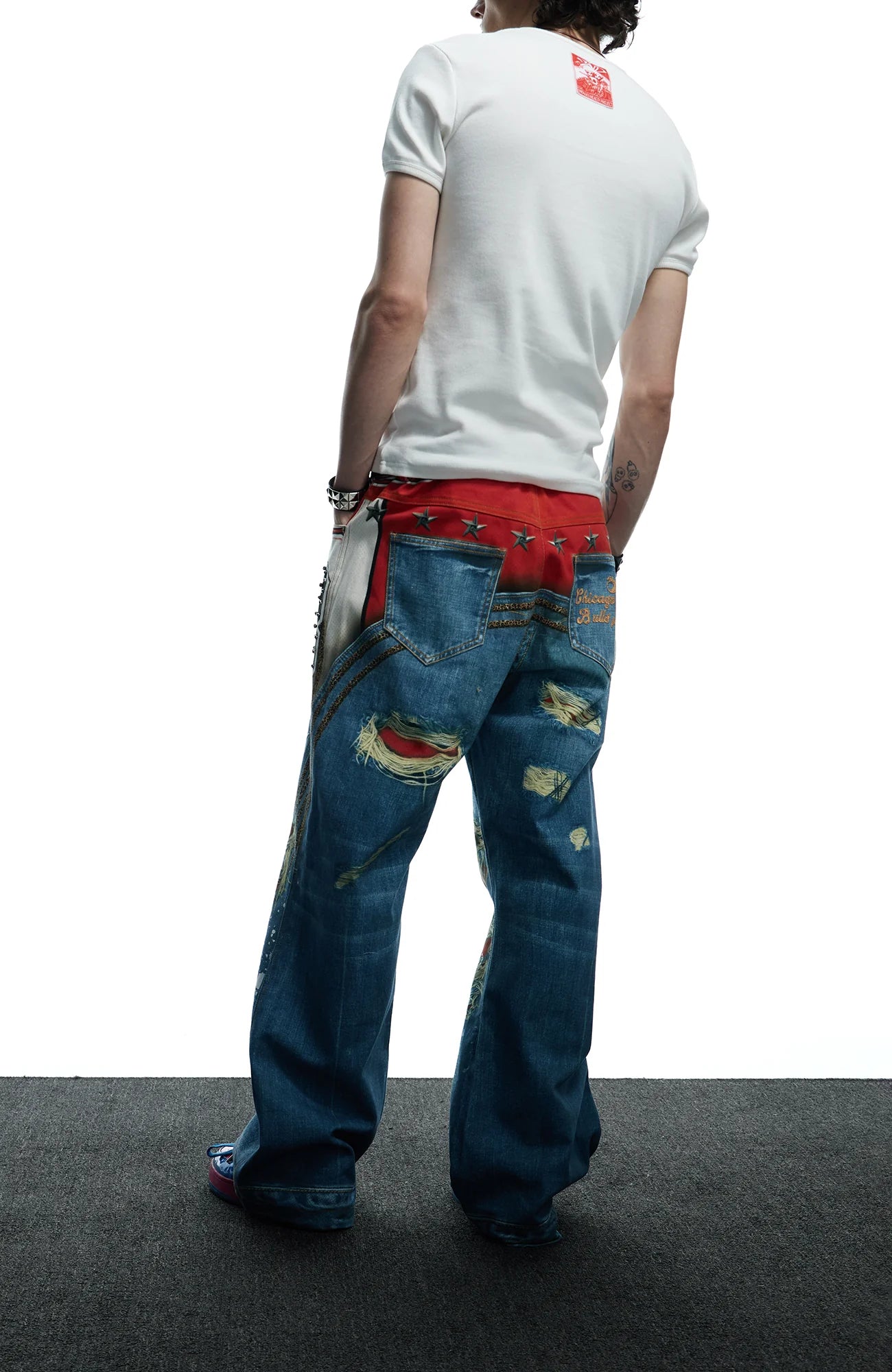 DND4DES Chicago Bulls Print Studded Flare Jeans