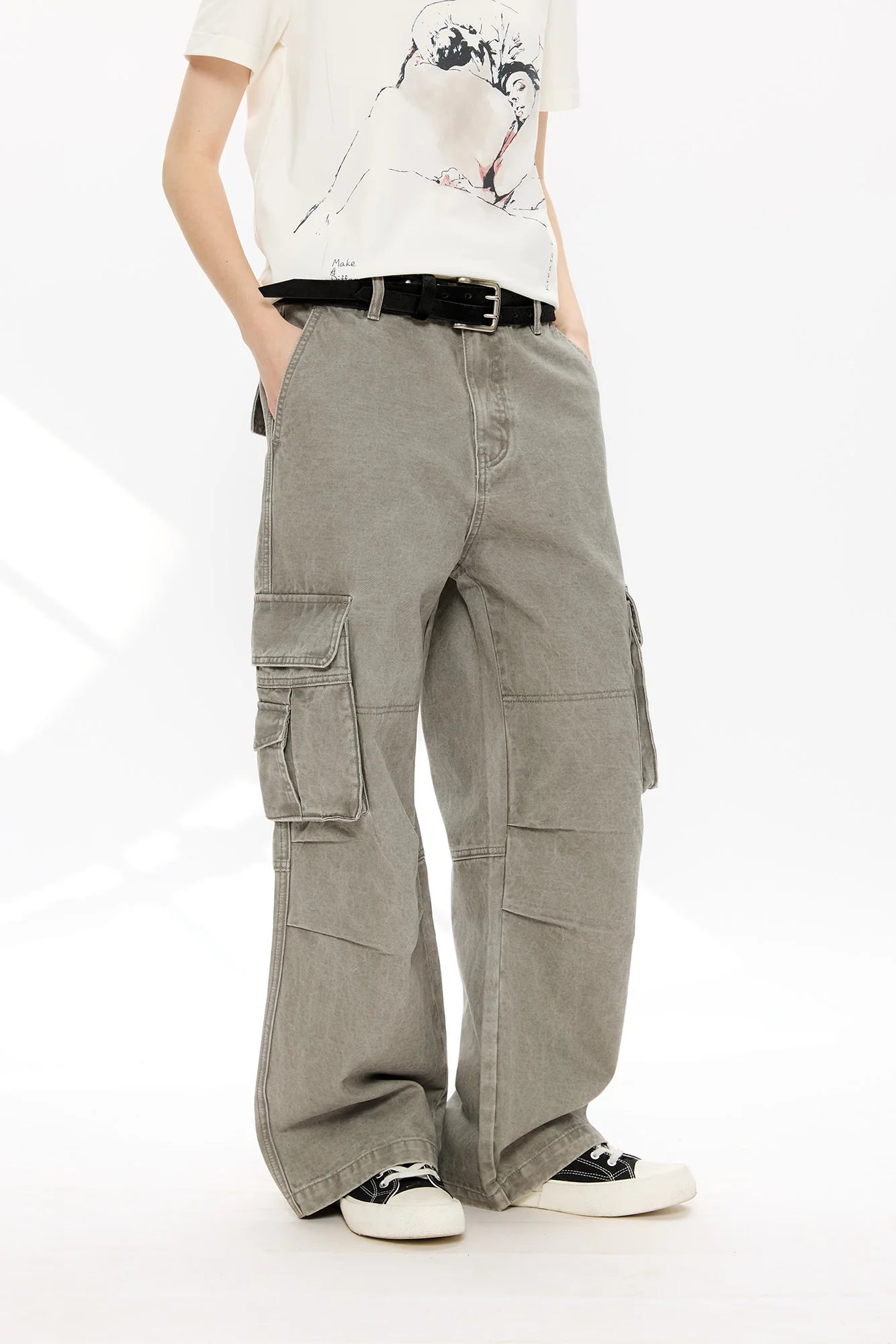 KREATE Washed Pleated Cargo Pants
