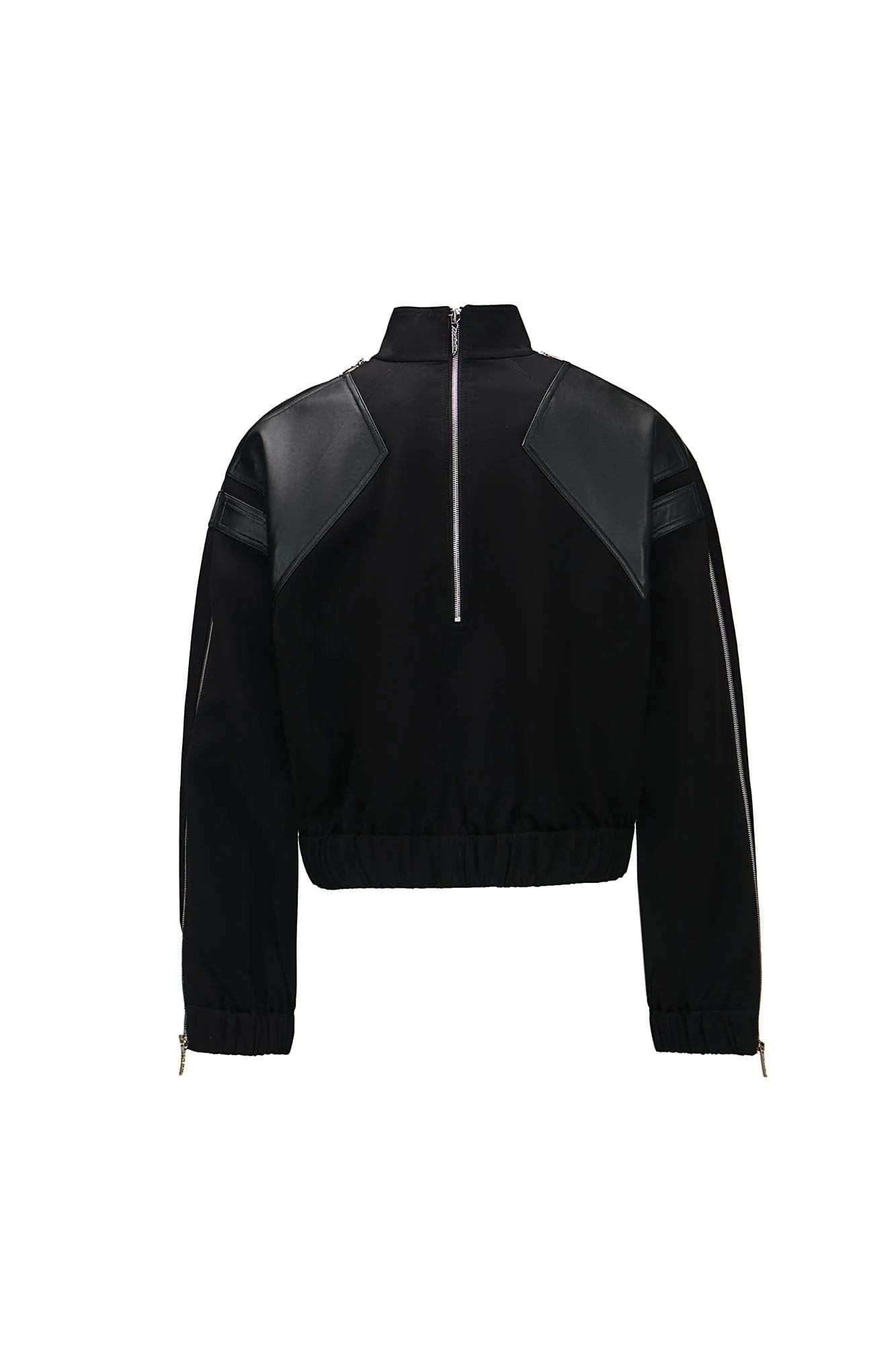 455EMBLE Faux Leather Spliced Multi-Zip Stand Collar Jacket