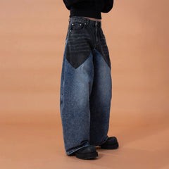 CLP Distressed Contrast-Panel Oversized Jeans