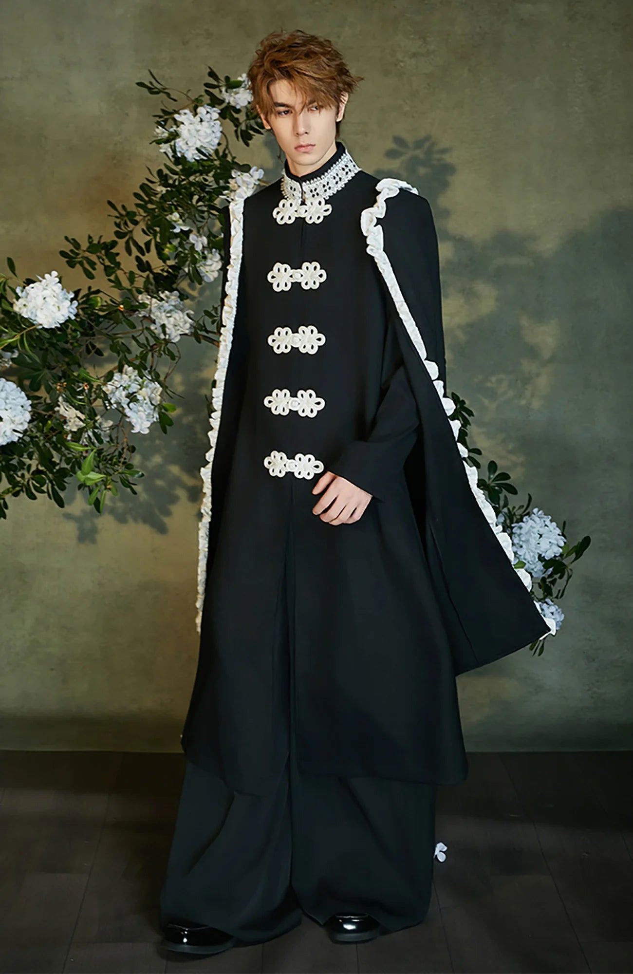 JIECHI Knot Button Draped Cloak Blazer