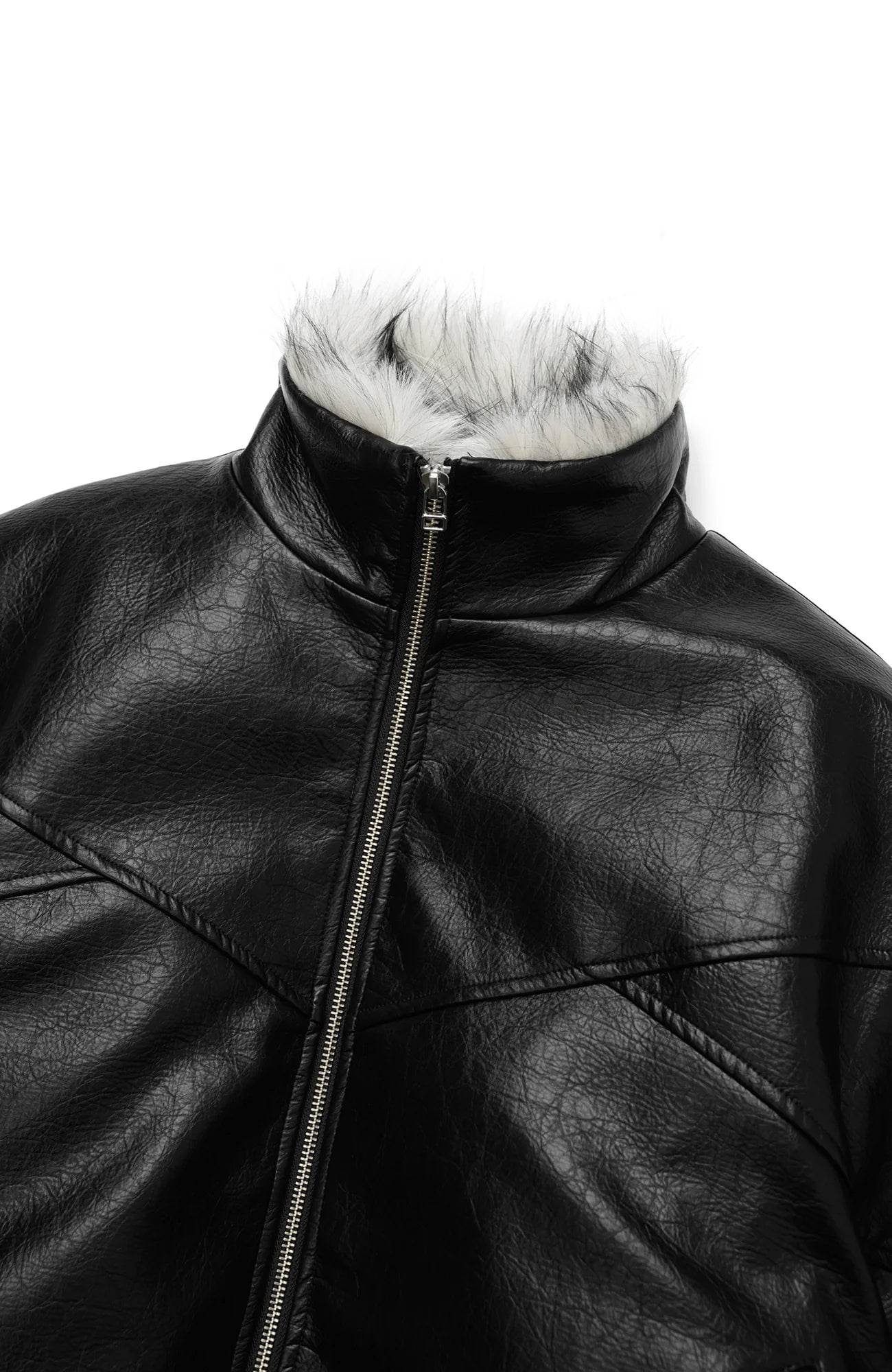 OKAYTHXBYE Faux Leather Fur-Lined Bomber