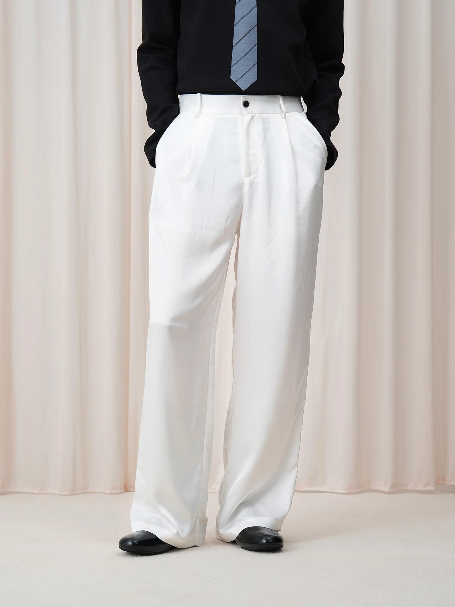 OUYANG WENJUN Minimal Satin Wide-Leg Pants
