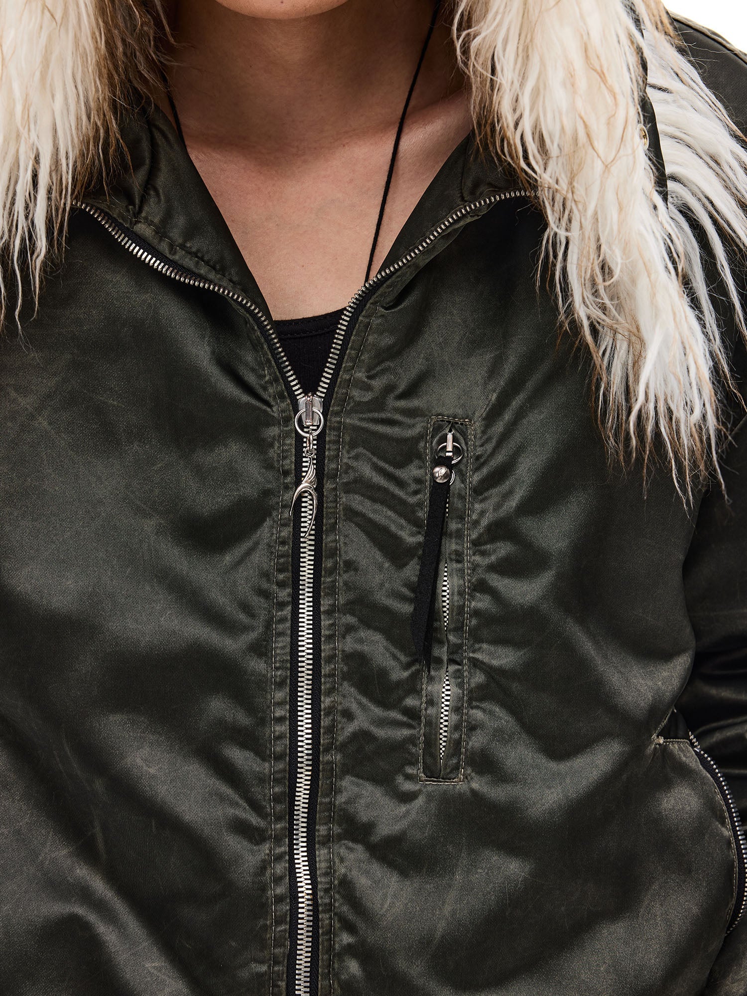 WHISTLEHUNTER Detachable Faux-Fur Hooded Bomber Jacket