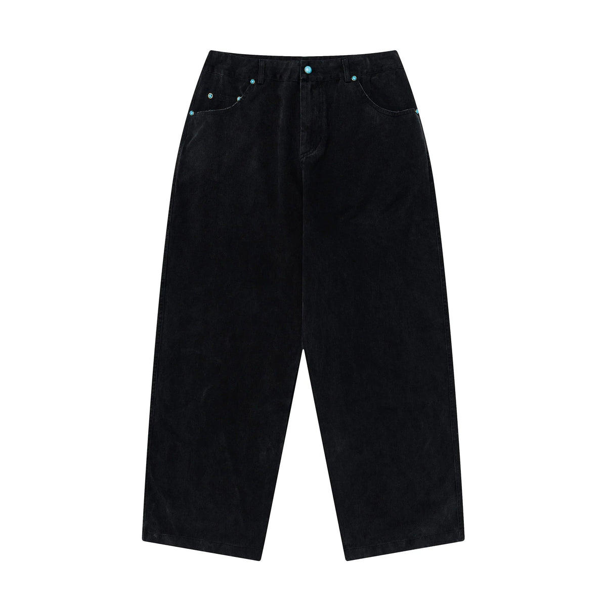 OVDY Distressed Turquoise Rivet Wide-Leg Pants