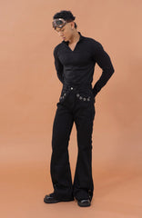 CLP Eyelet-Stud Stacked Hem Flared Jeans