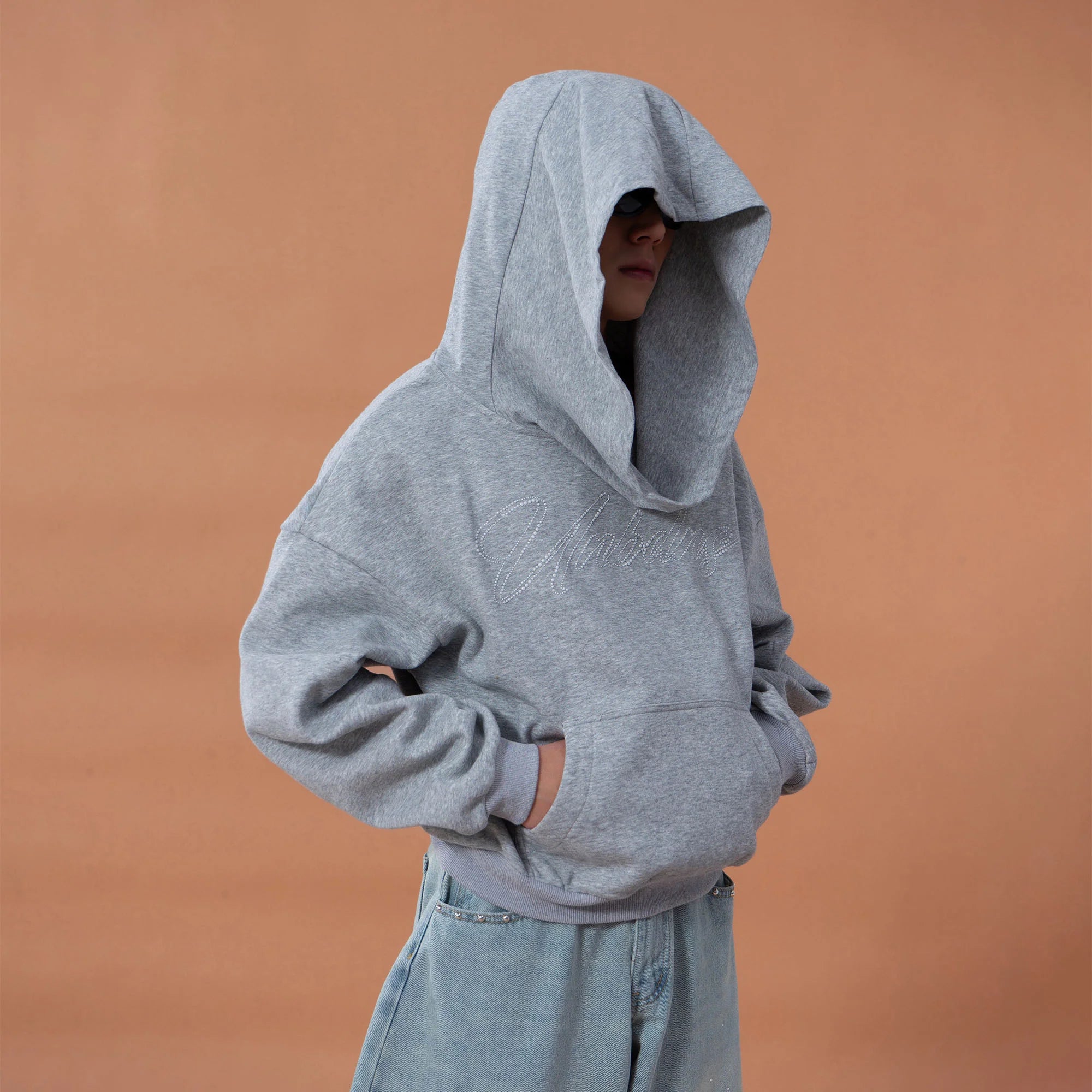 CLP Oversized Cowl-Hood Pearl-Stud Hoodie