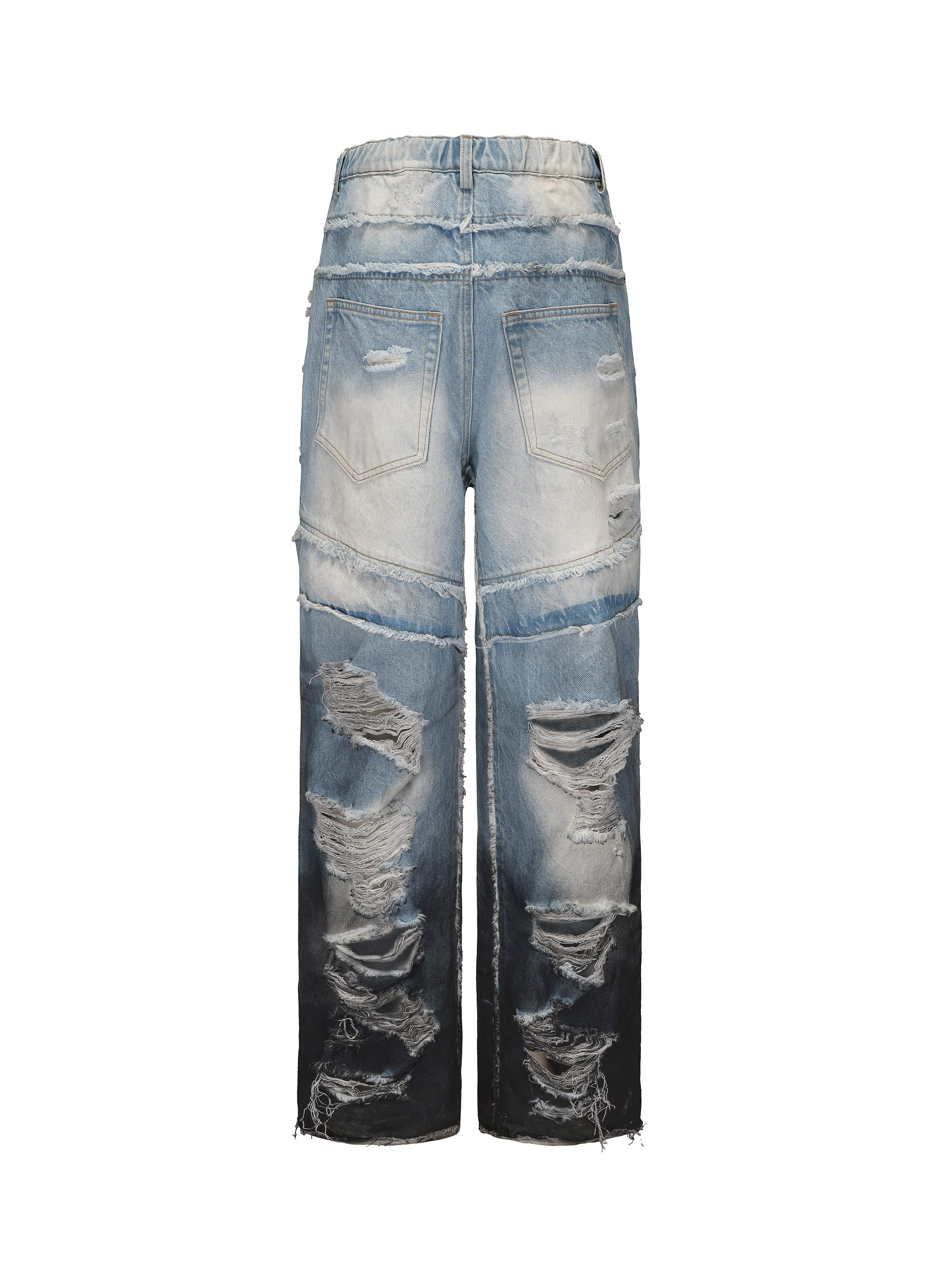 VANN VALRENCE Distressed Gradient Wash Structural Ripped Jeans