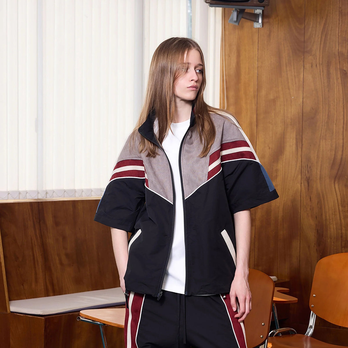 ERROR CODE ROBOT Diagonal Stripe Suede Track Half Jacket