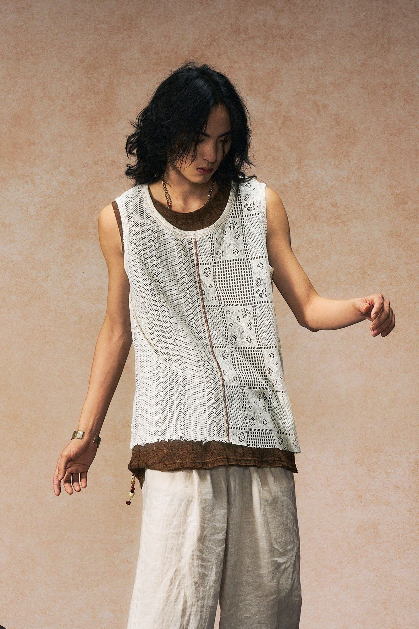 GONGHE REPUB Patchwork Hollow Out Knit Vest