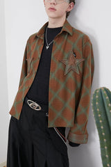ASSEEN Symmetrical Star Patch Diamond Check Shirt