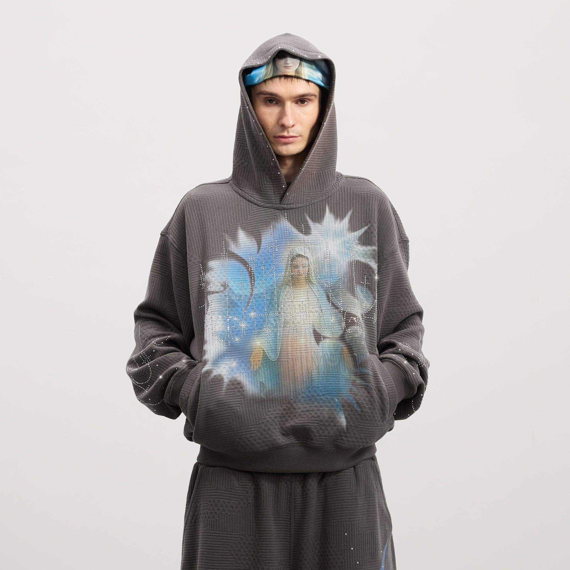 DND4DES Virgin Mary Graphic Rhinestone Hoodie