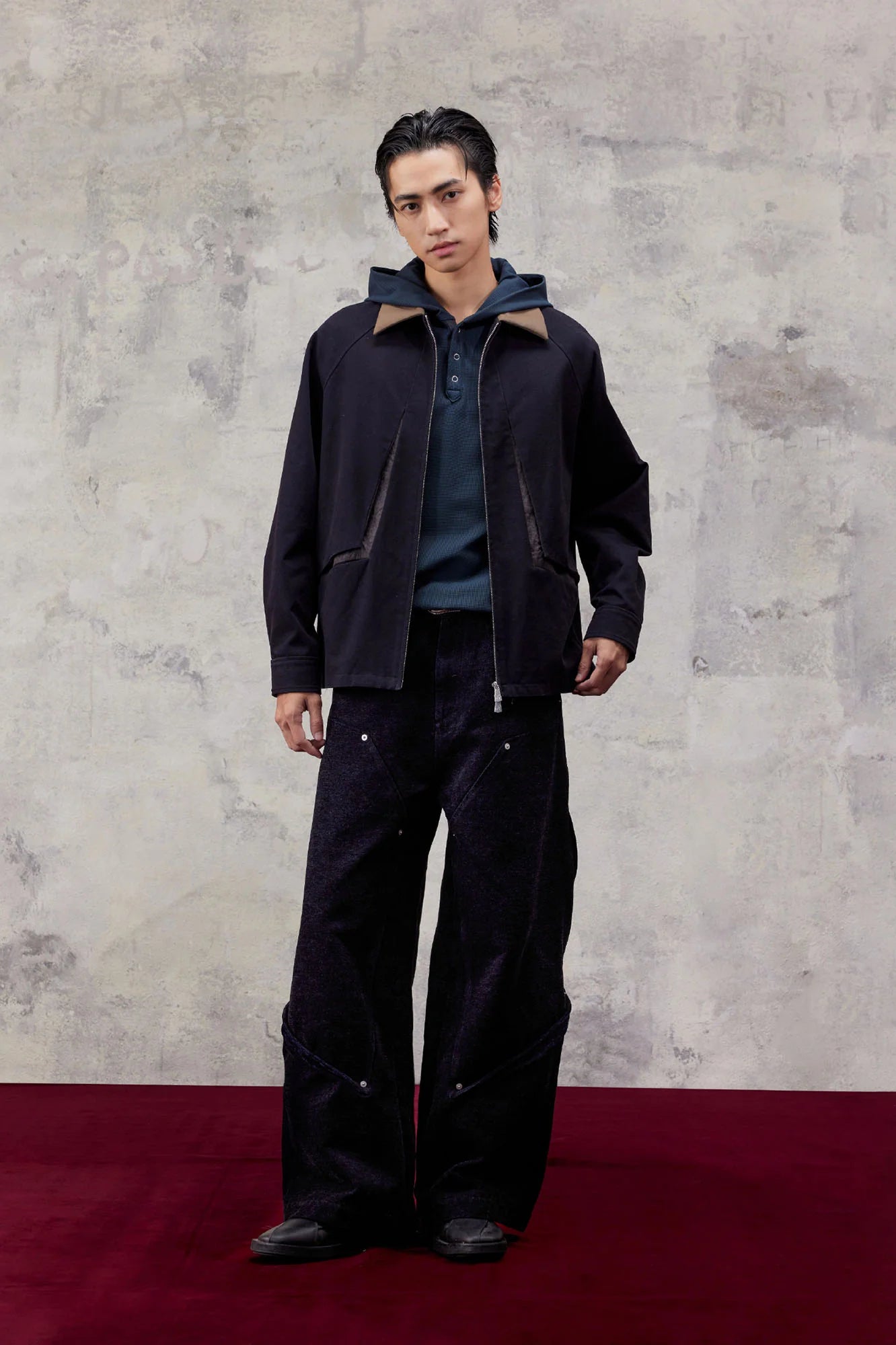 ALVNG AR ANTS Contrast Faux-Leather Collar Jacket
