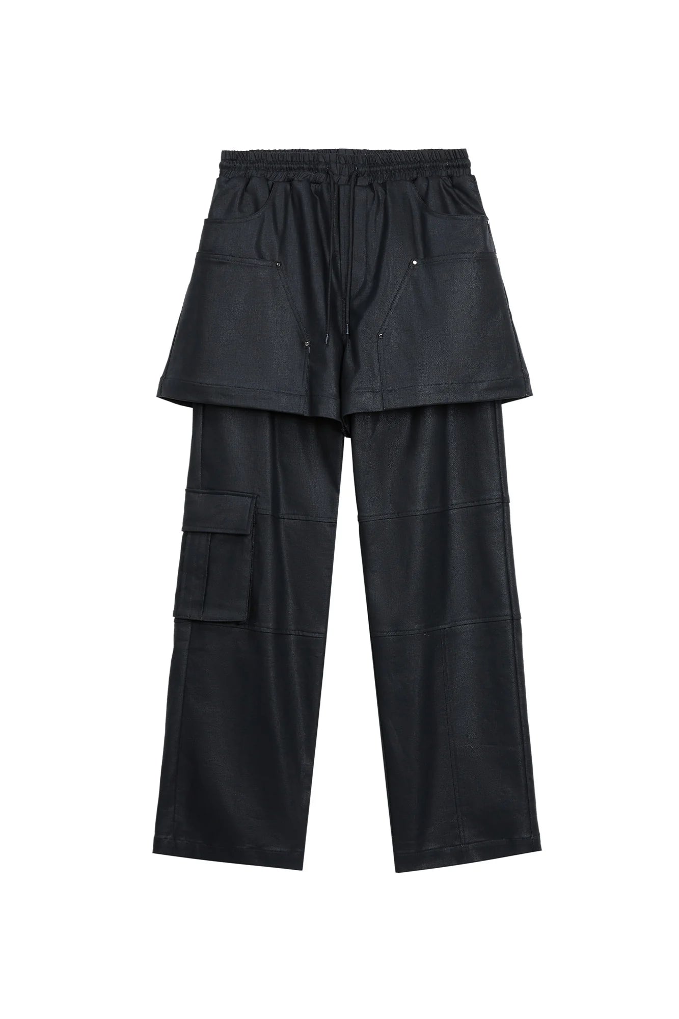 VANN VALRENCE Rivet Layered Coated Denim Pants