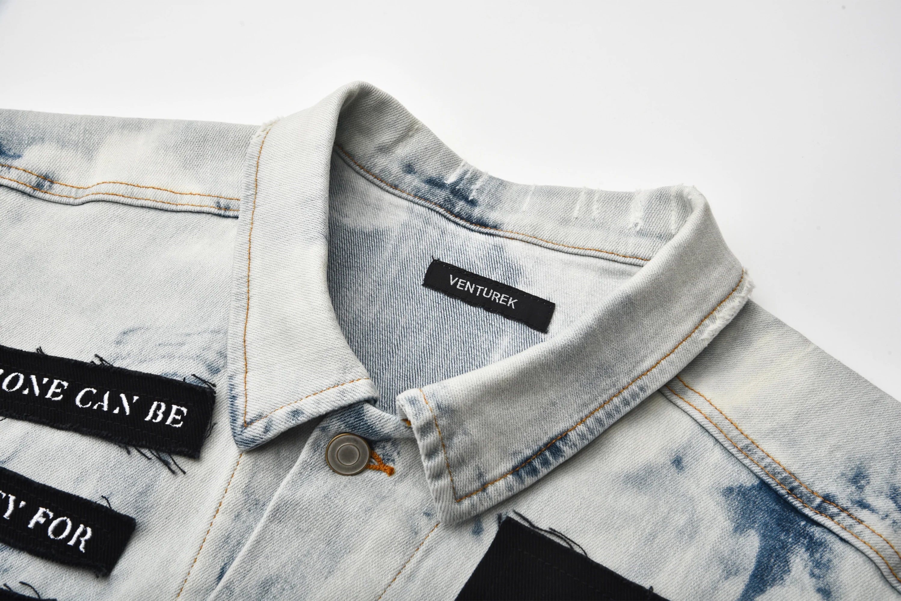 VENTUREK Distressed Washed Studded Patch Denim Vest