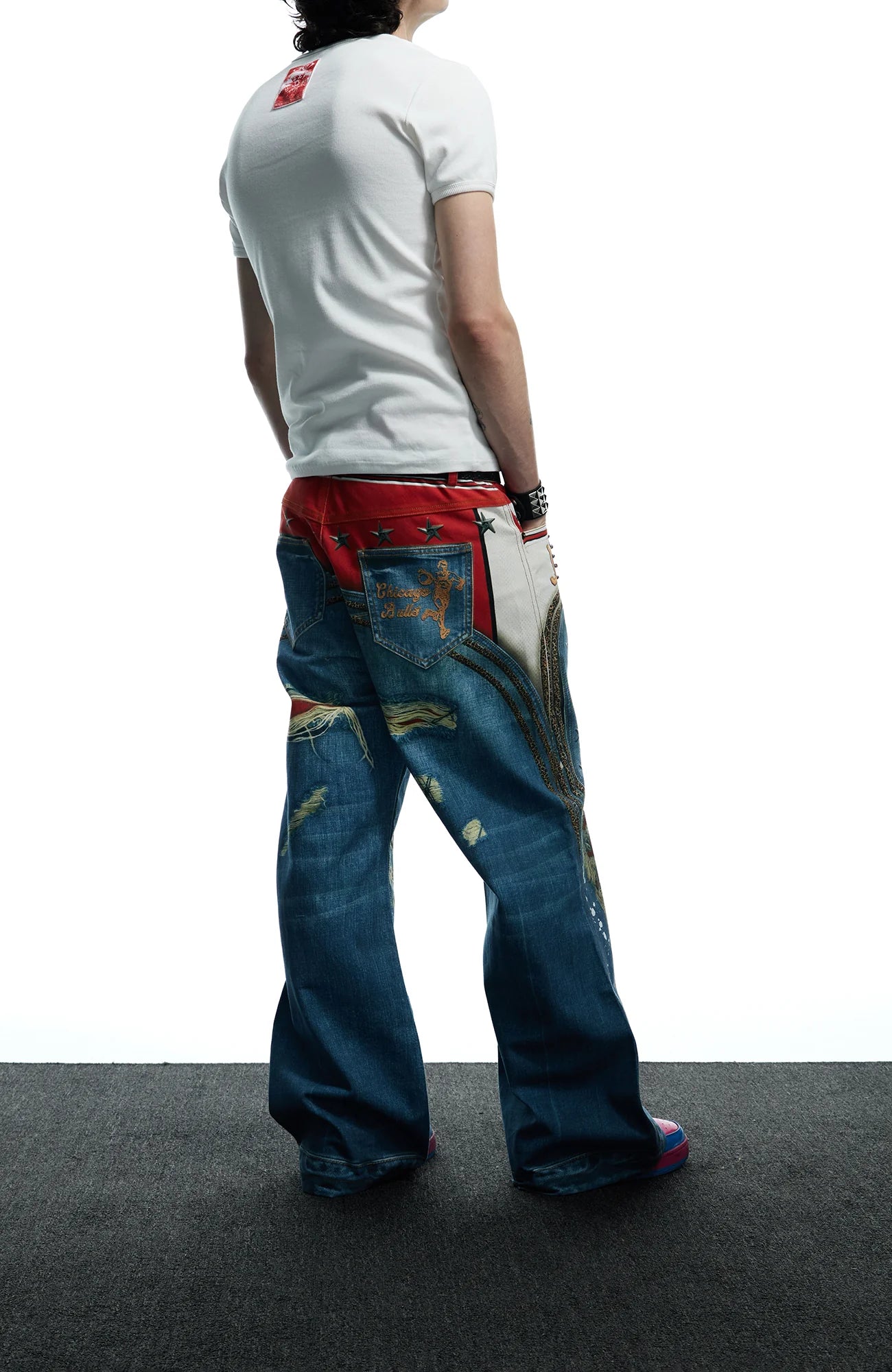 DND4DES Chicago Bulls Print Studded Flare Jeans