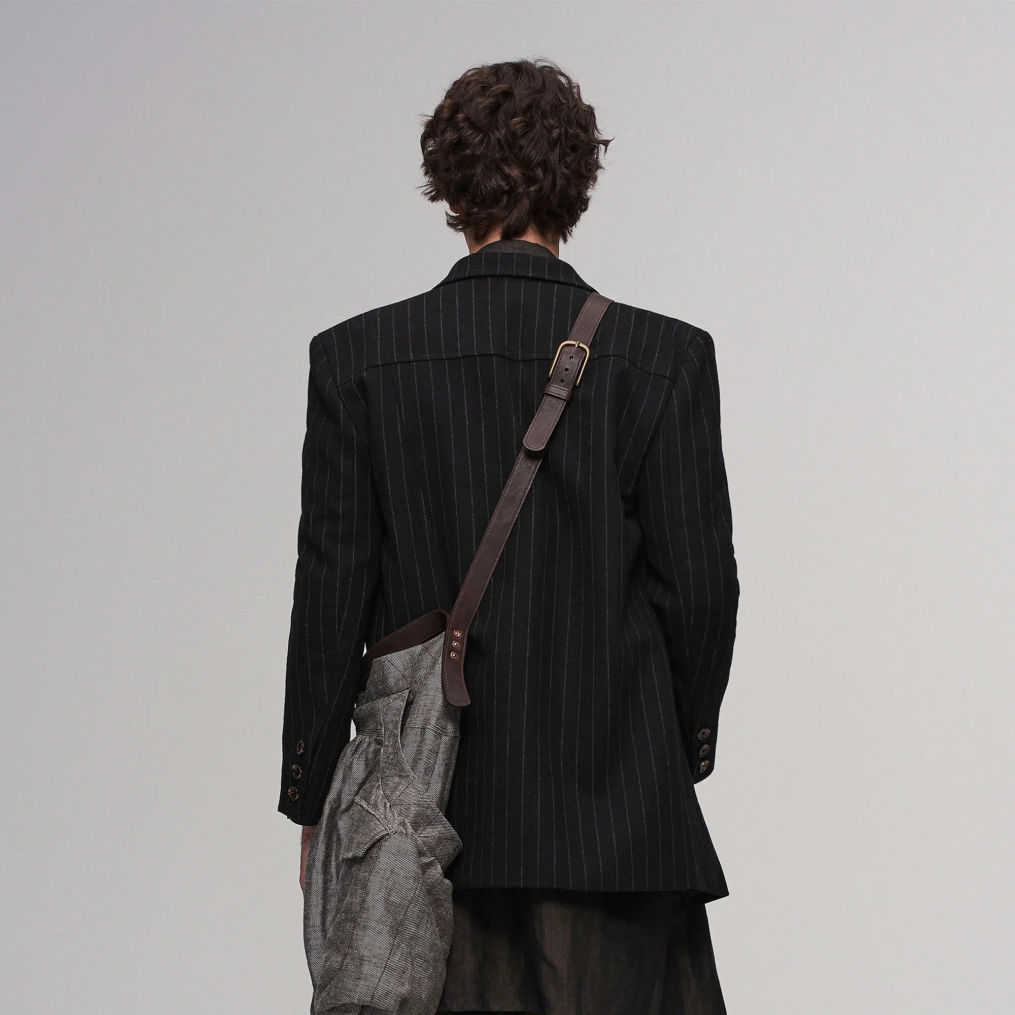 ILNya Nieternite Nifutur Asym Pinstripe Draped Flap Wool Blazer